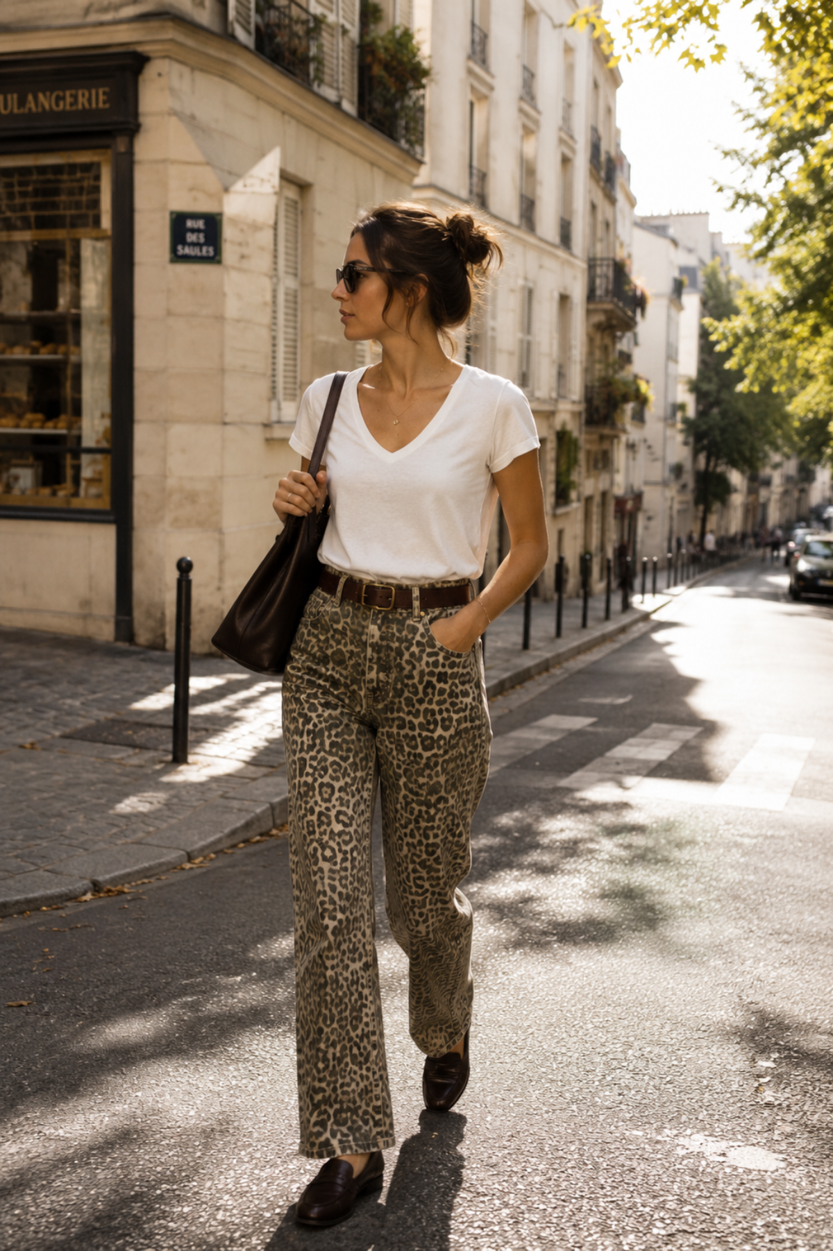 Vaqueros de corte recto de leopardo para mujer - 6152