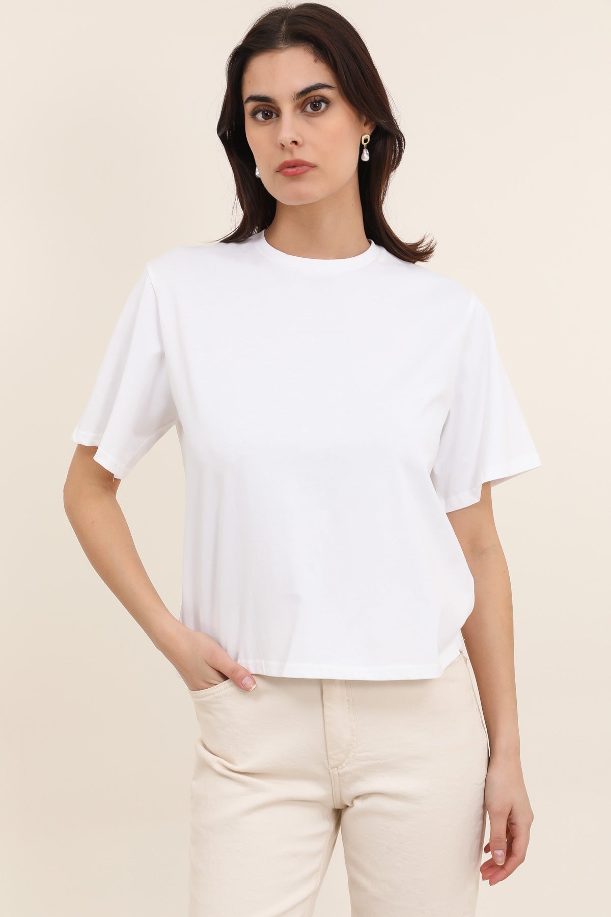 31727 Camiseta de mujer, corte holgado, manga corta, cuello redondo