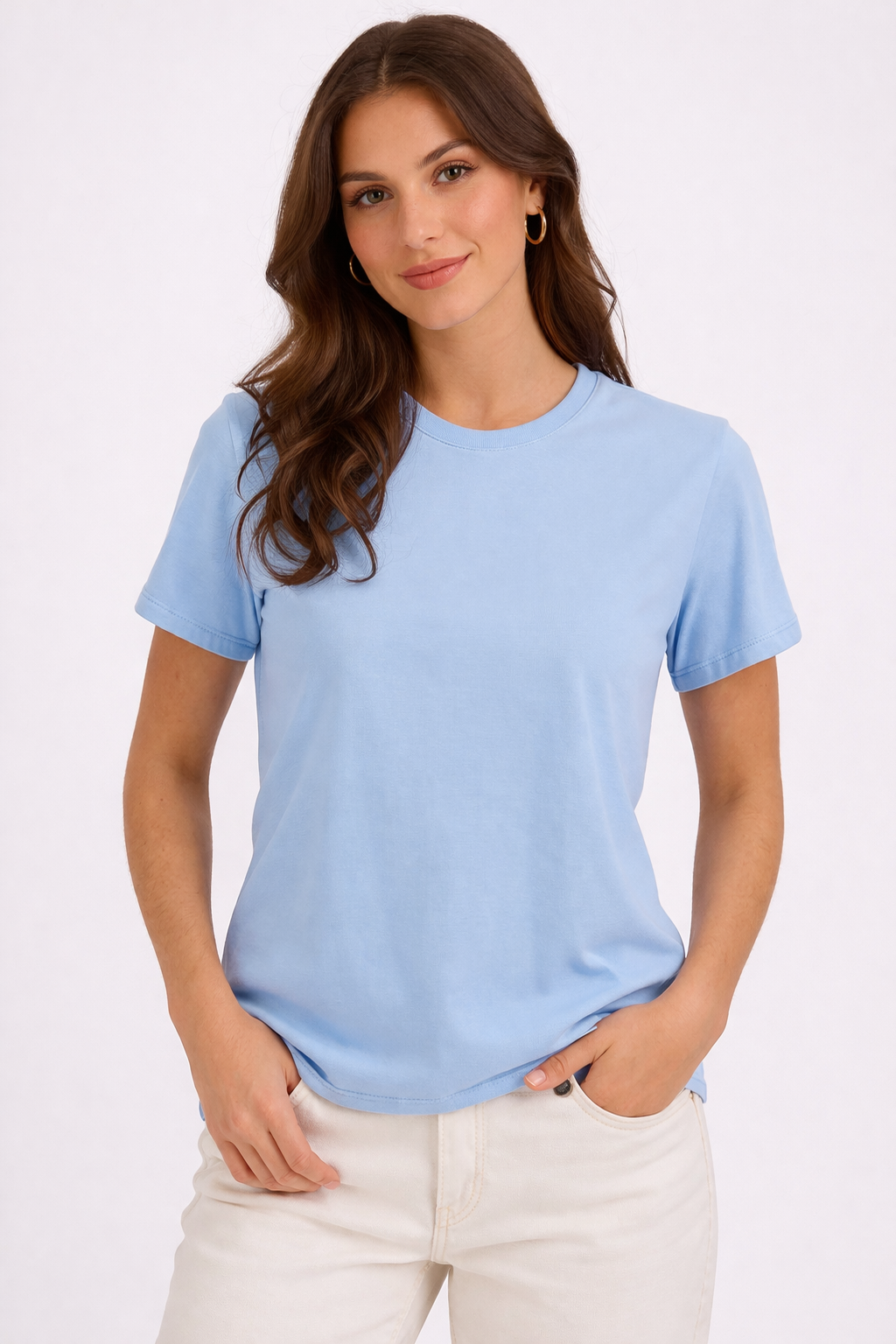 31727 Camiseta de mujer, corte holgado, manga corta, cuello redondo