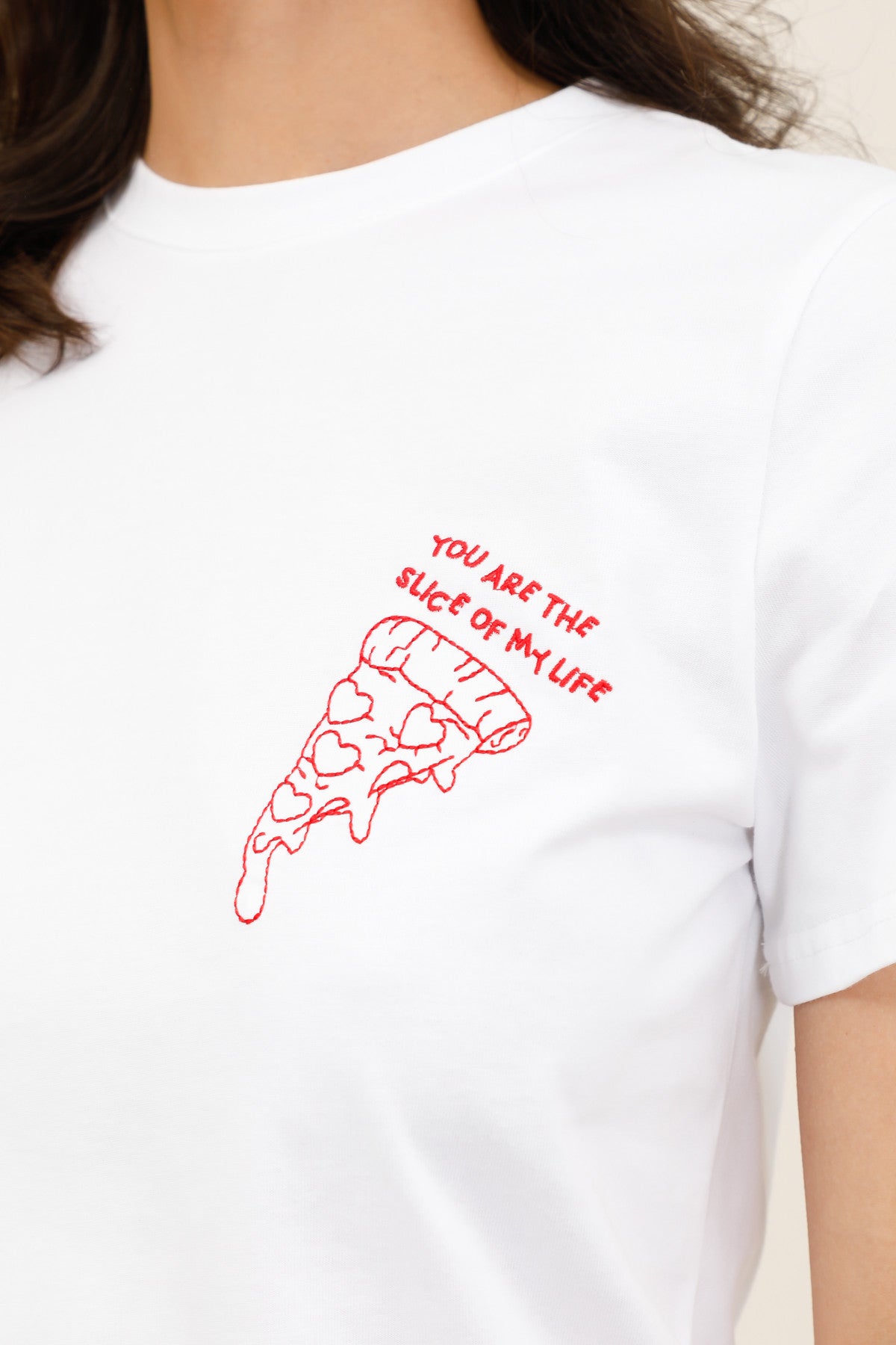 T-shirt blanc broderie part de pizza femme - 32211
