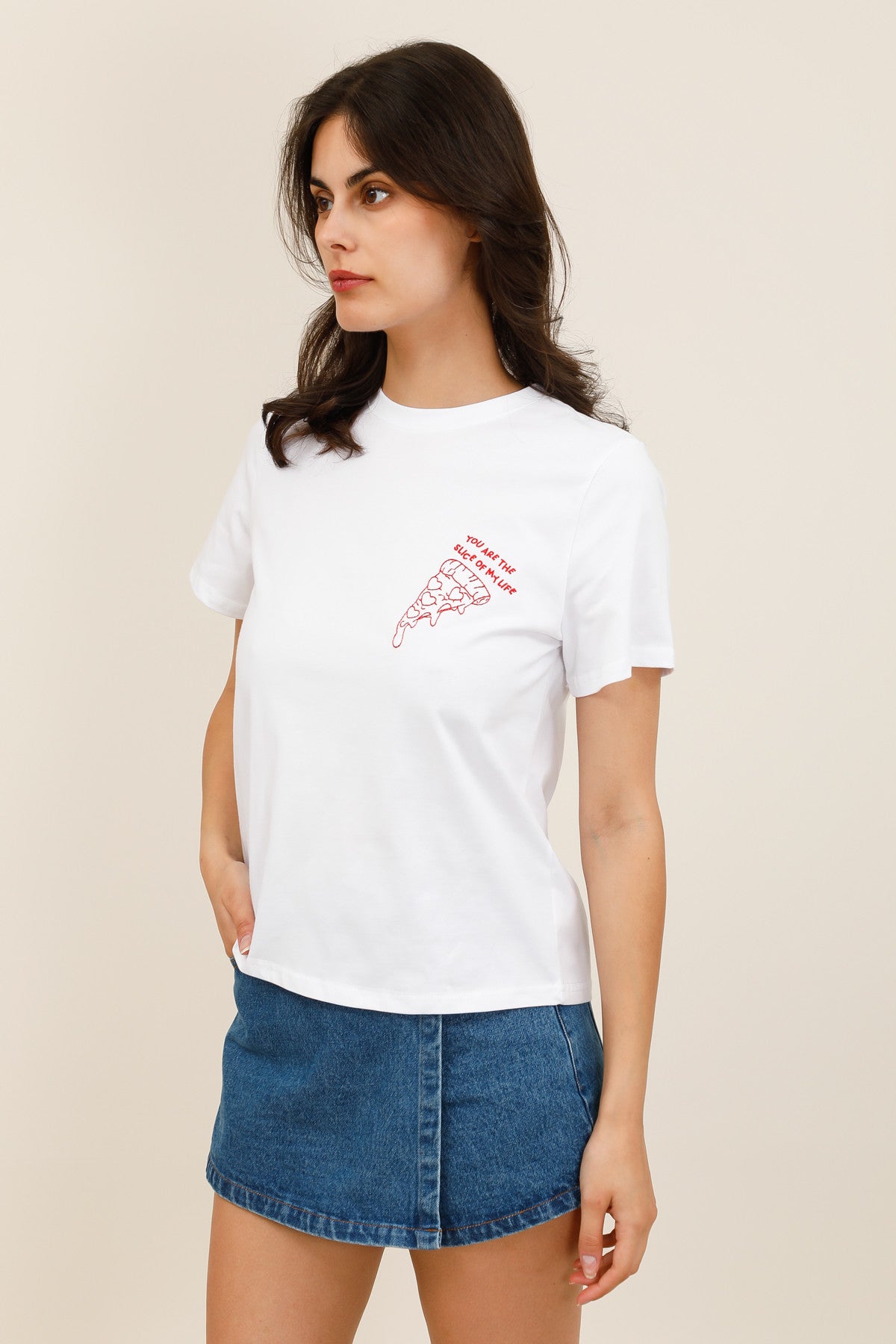 T-shirt blanc broderie part de pizza femme - 32211