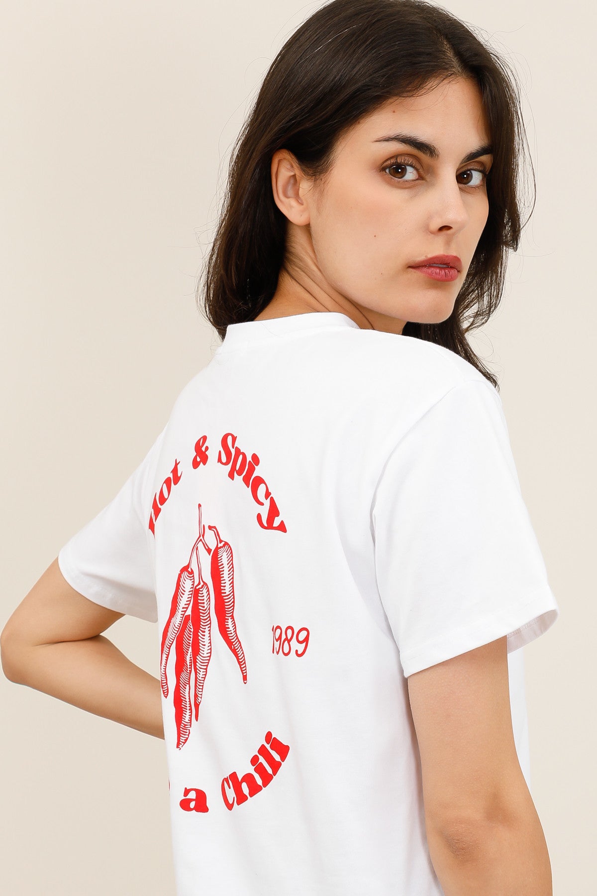 T-shirt blanc imprimé piments dos femme - 32212