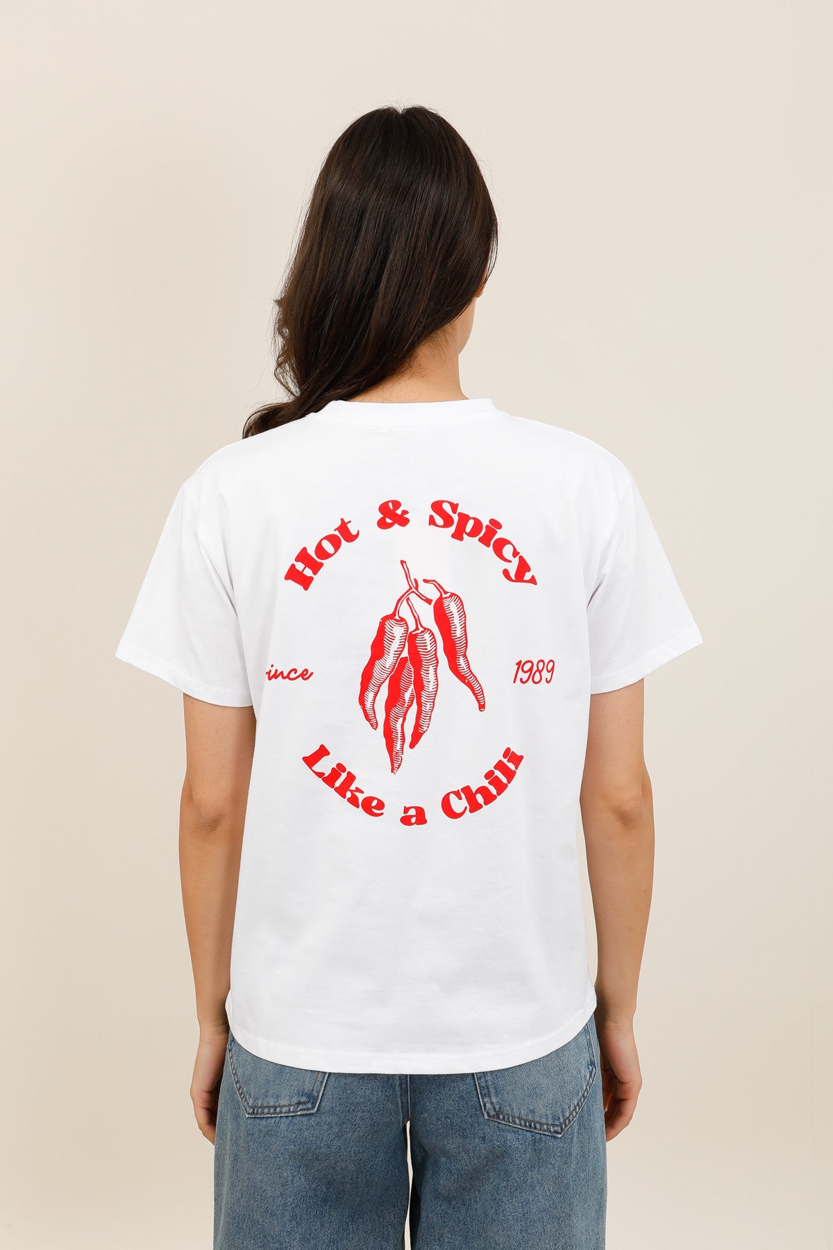 T-shirt blanc imprimé piments dos femme - 32212