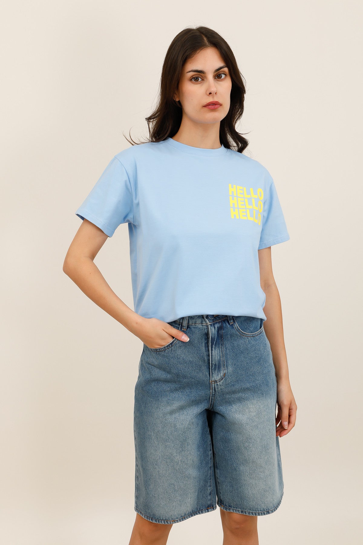 T-shirt imprimé Hello coupe classique femme - 32213