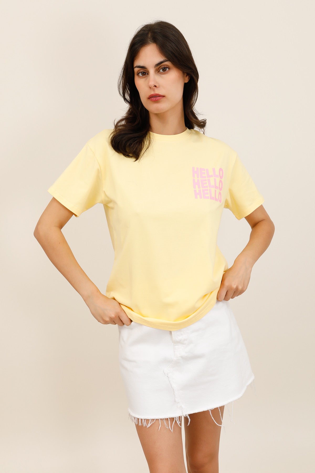 T-shirt imprimé Hello coupe classique femme - 32213