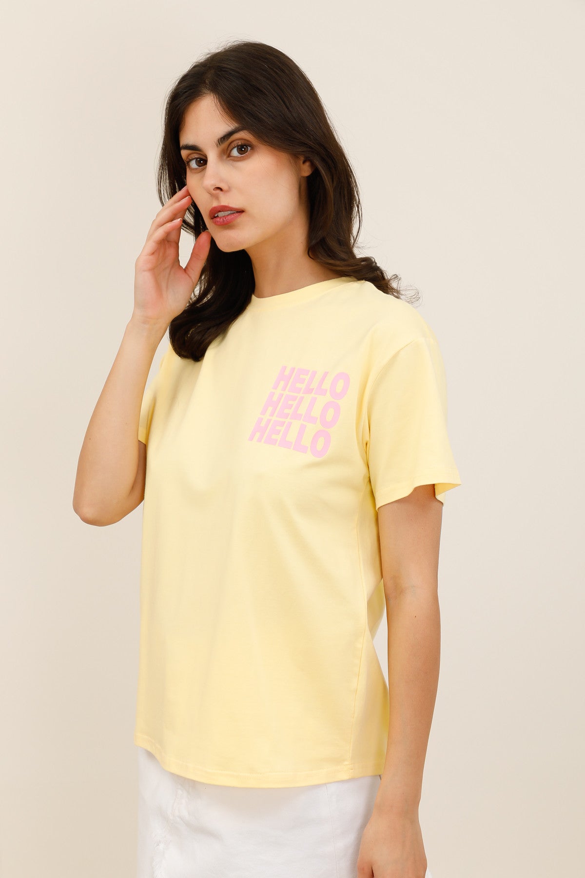 T-shirt imprimé Hello coupe classique femme - 32213