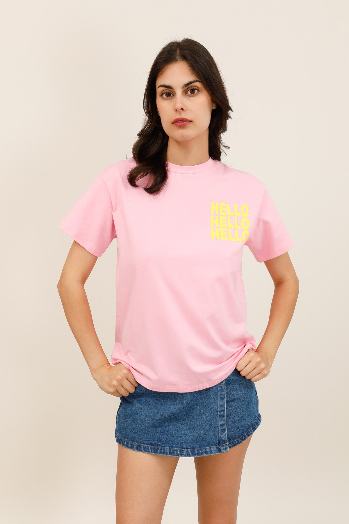 T-shirt imprimé Hello coupe classique femme - 32213