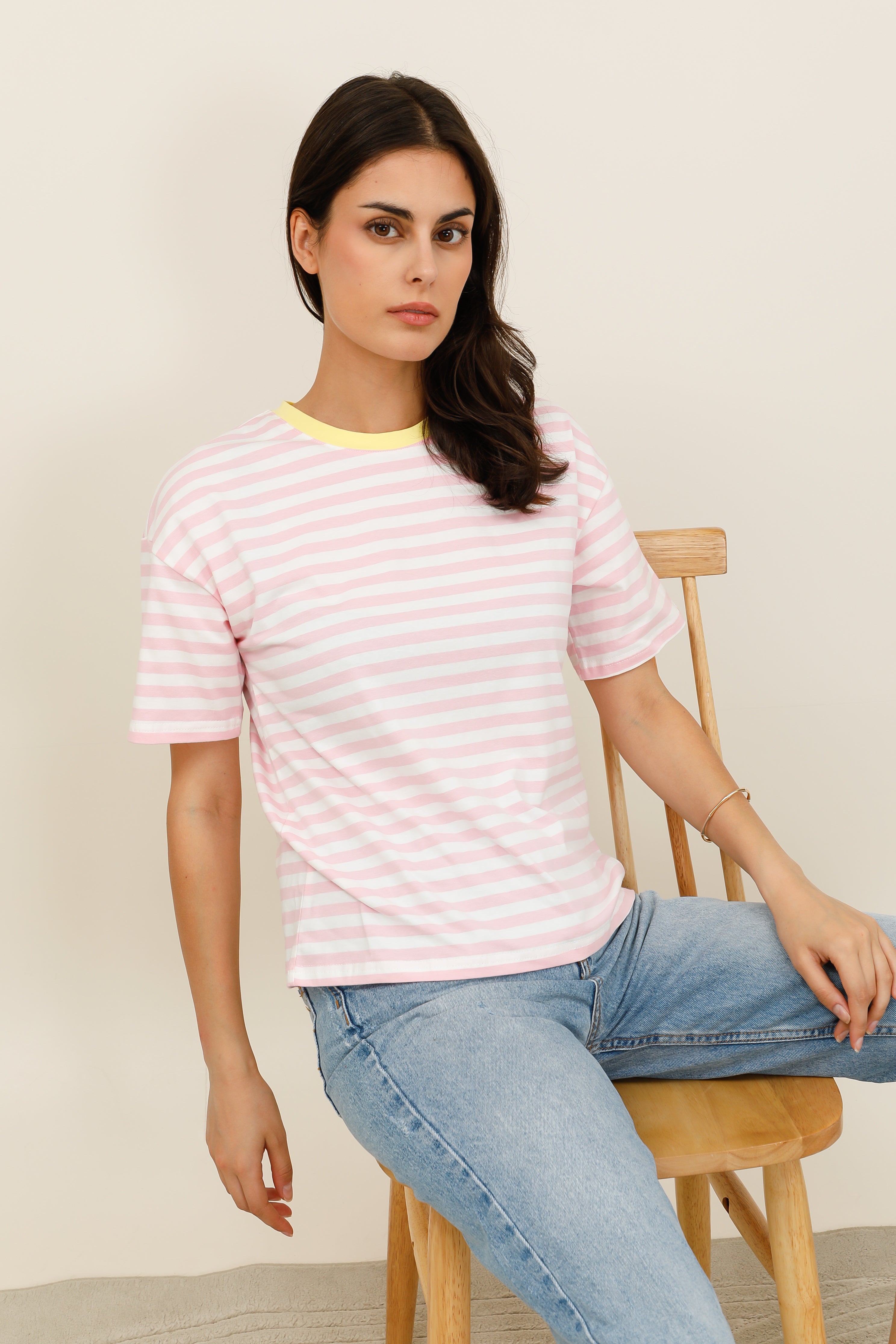 T-Shirt Femme Oversize Rayé Multicolore - 32216
