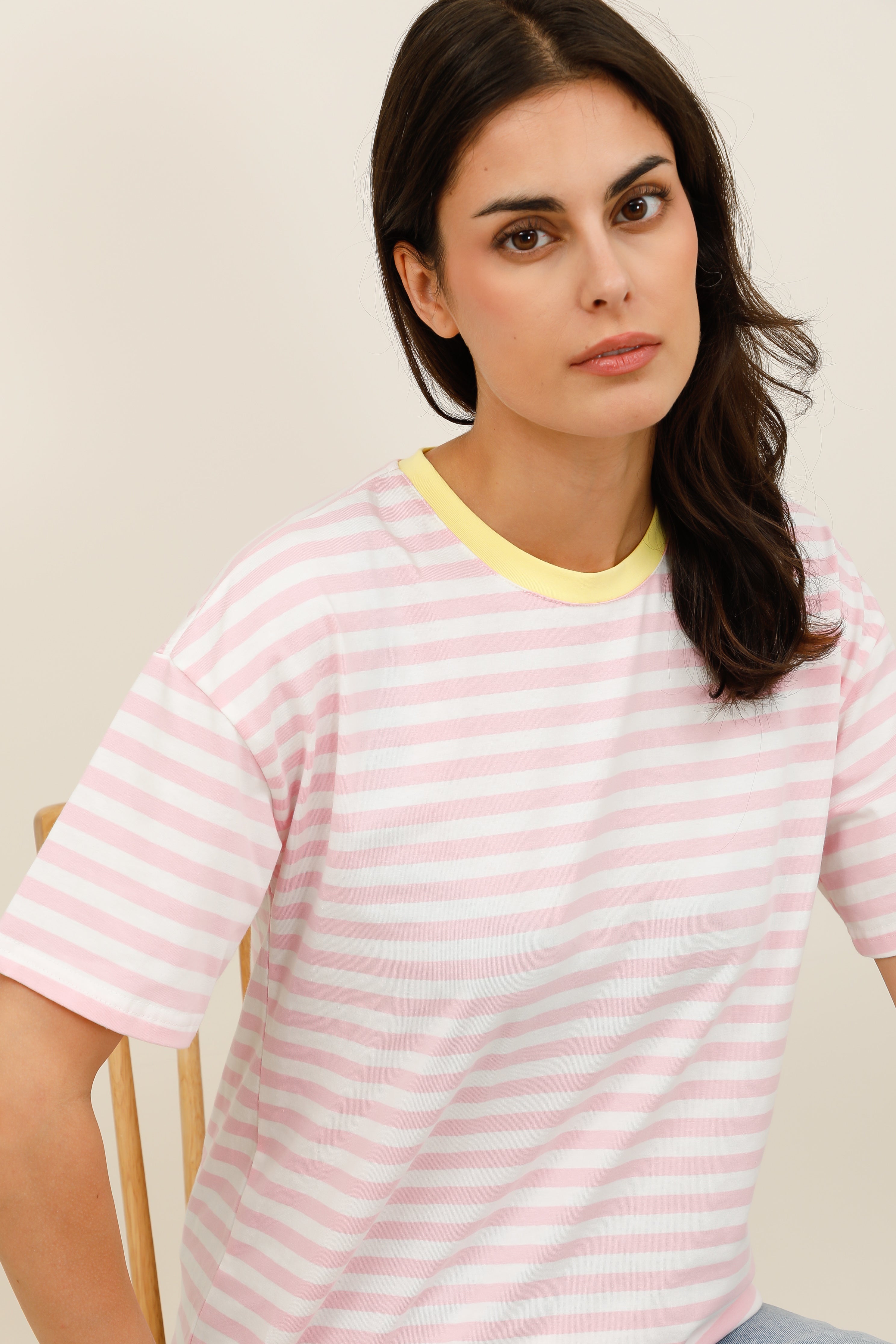 T-Shirt Femme Oversize Rayé Multicolore - 32216