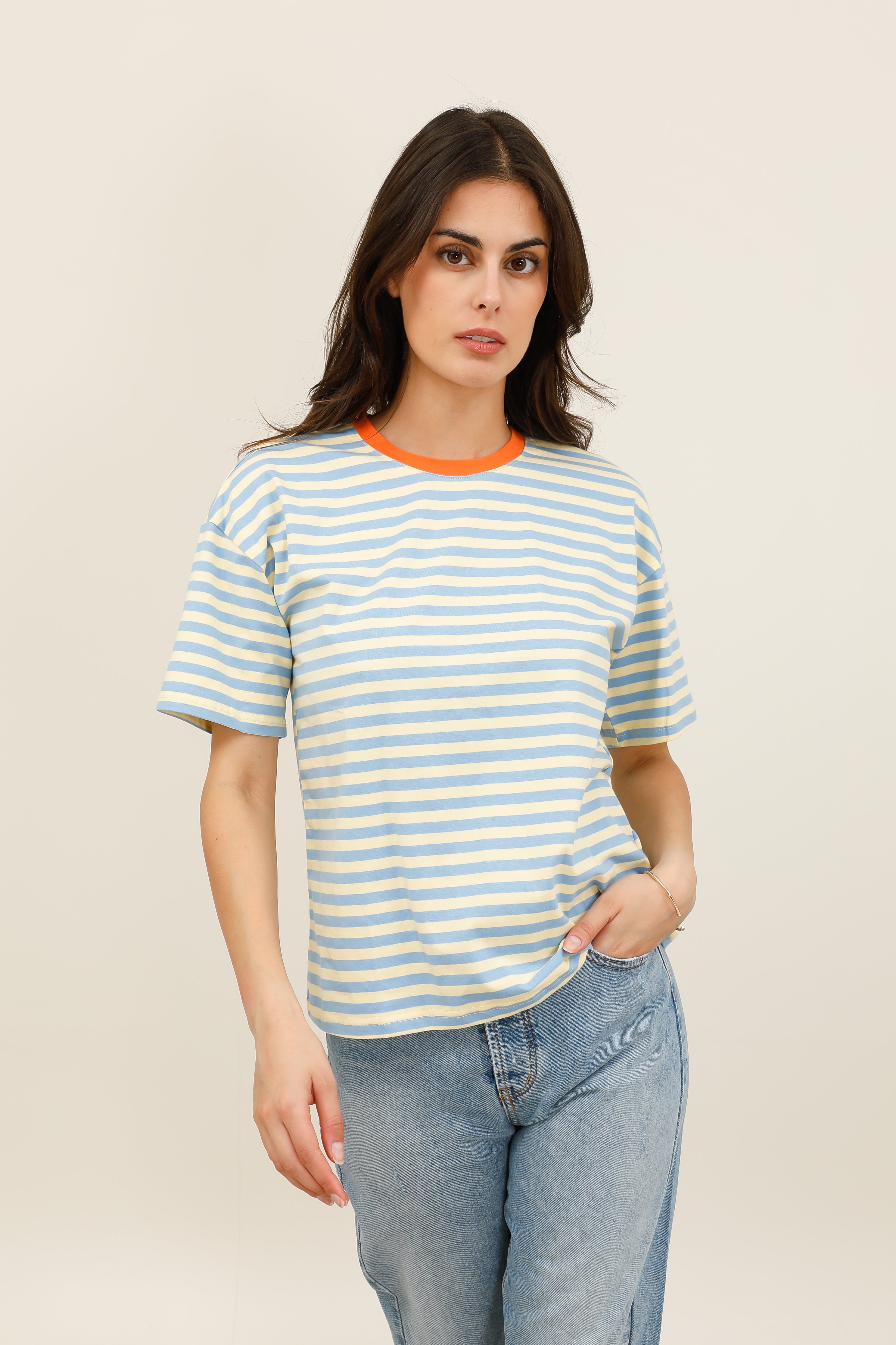 T-Shirt Femme Oversize Rayé Multicolore - 32216