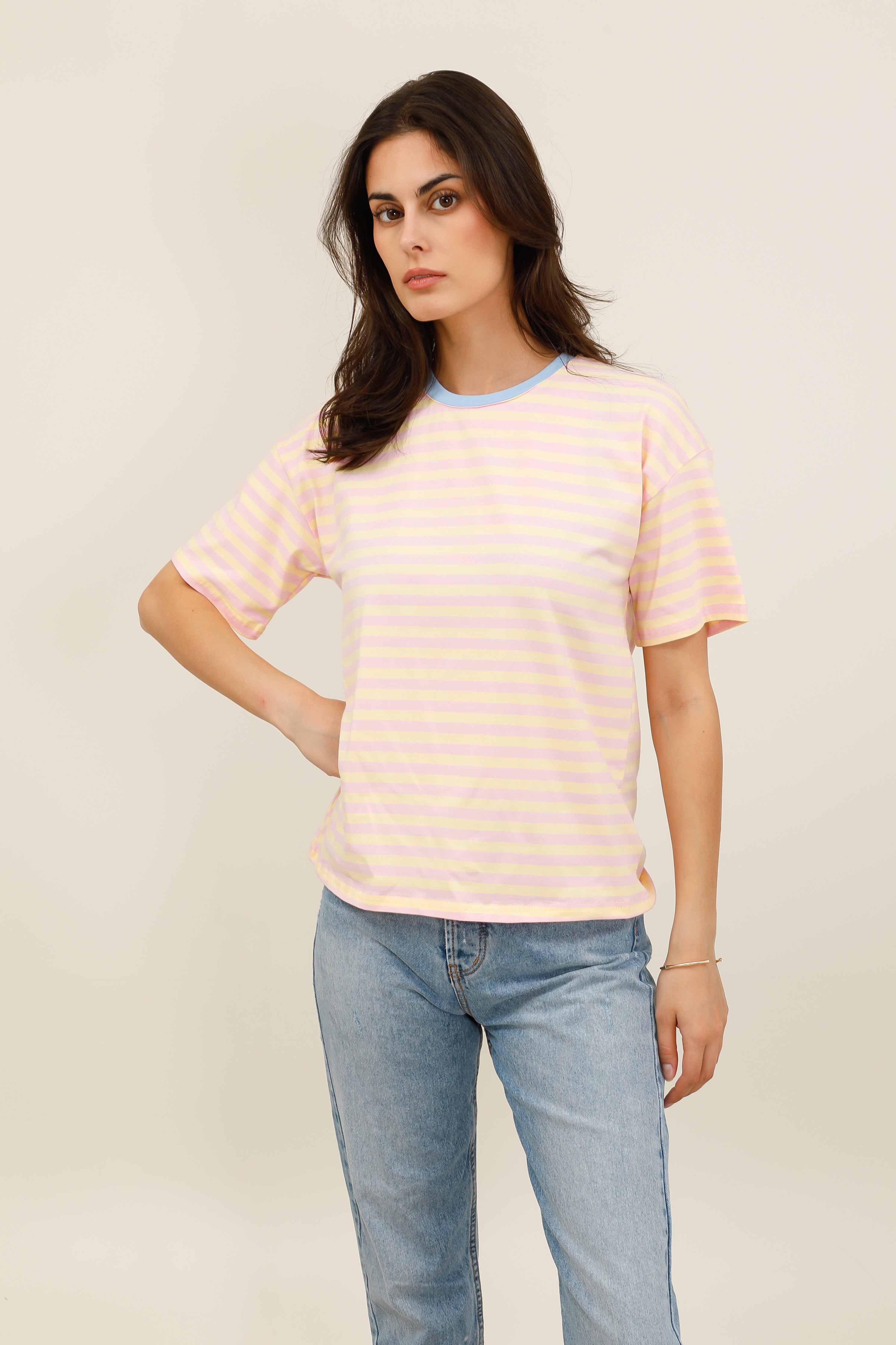T-Shirt Femme Oversize Rayé Multicolore - 32216