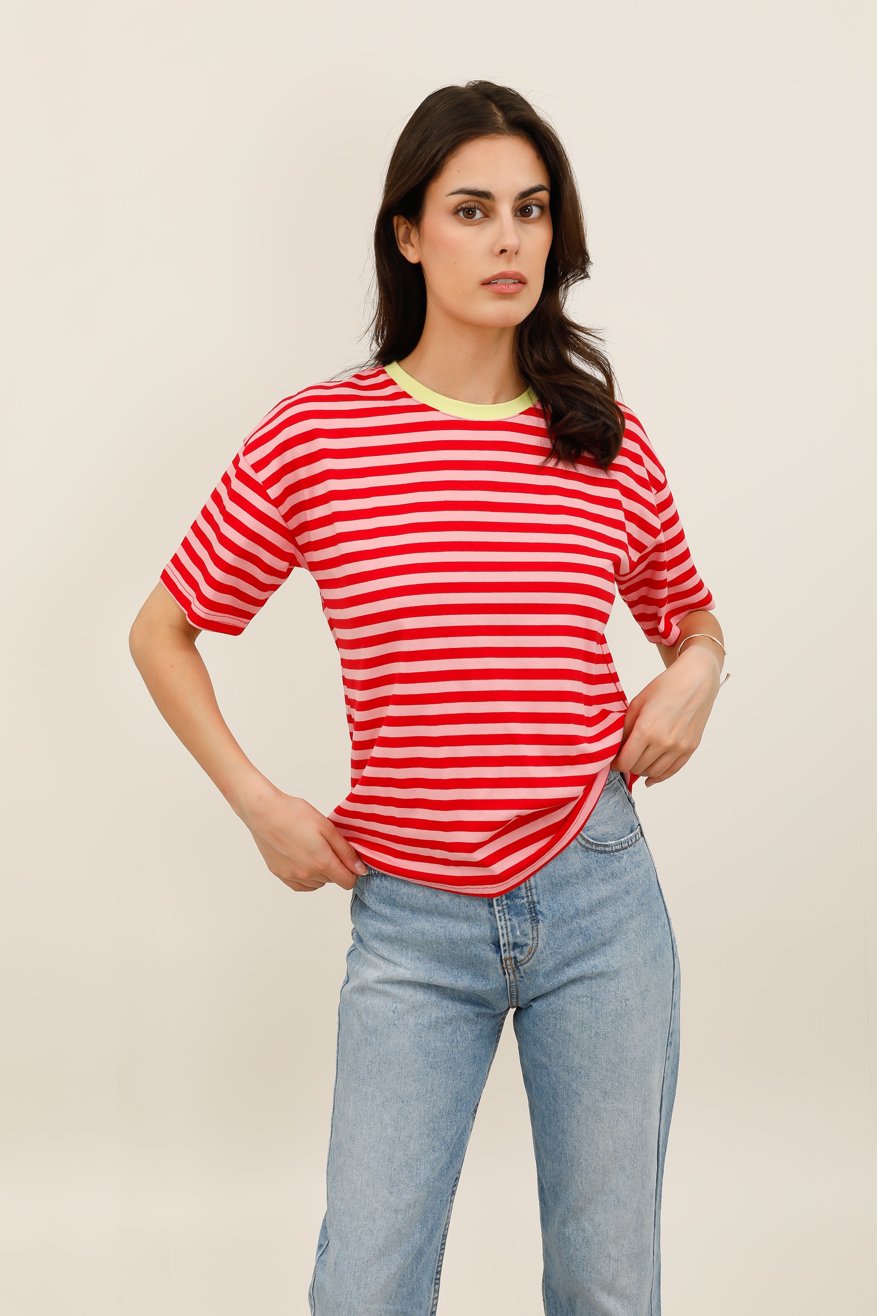 T-Shirt Femme Oversize Rayé Multicolore - 32216