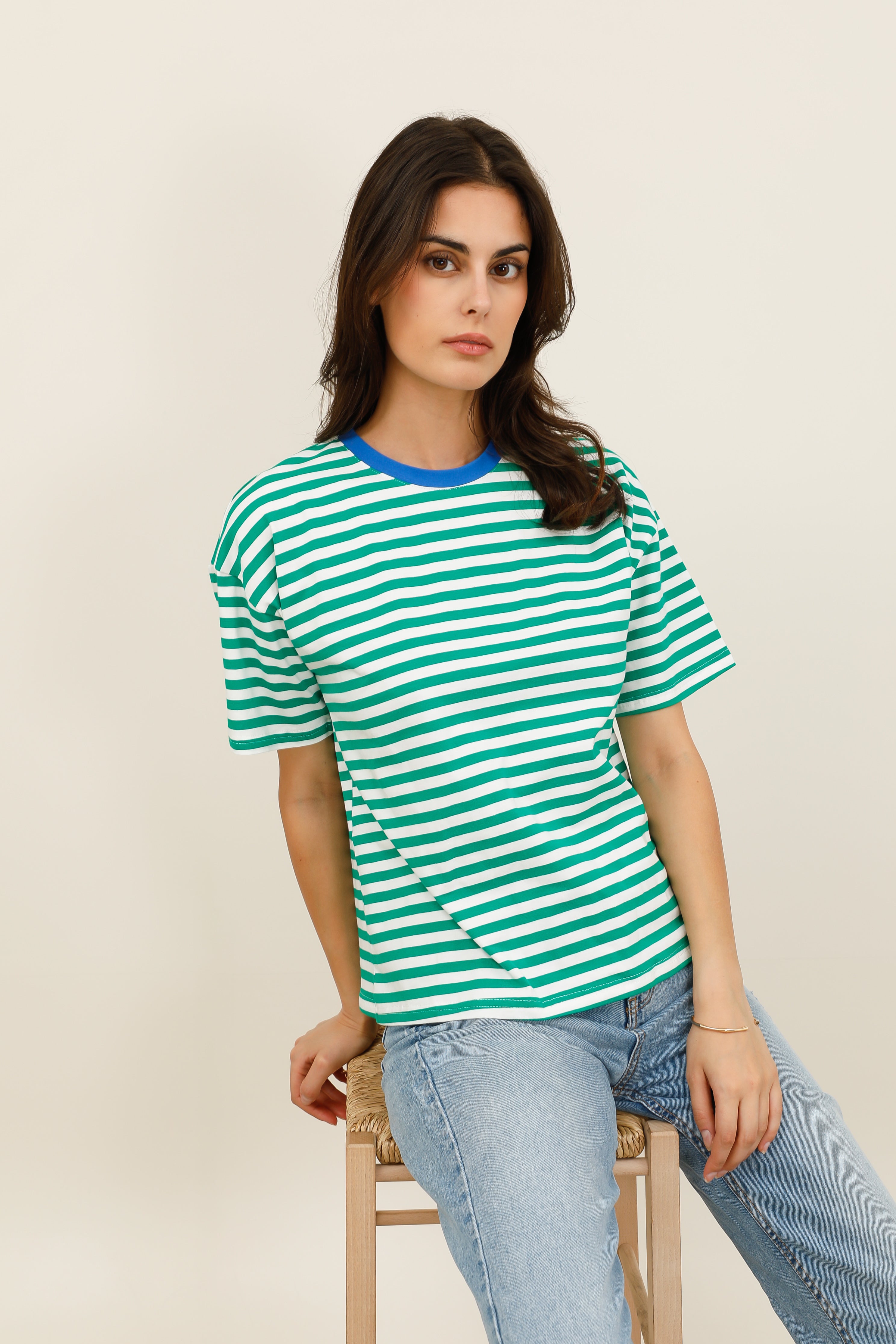T-Shirt Femme Oversize Rayé Multicolore - 32216