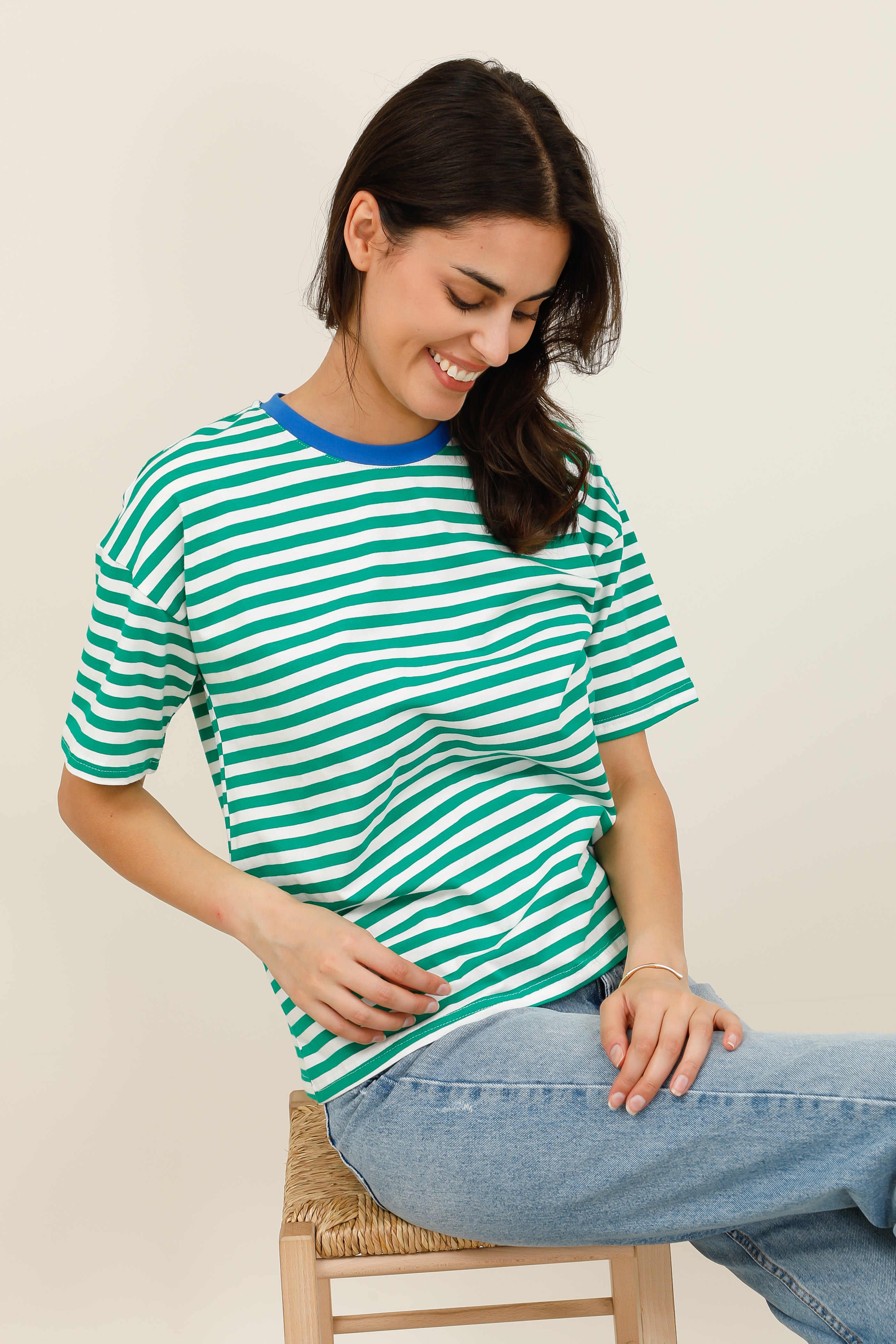 T-Shirt Femme Oversize Rayé Multicolore - 32216