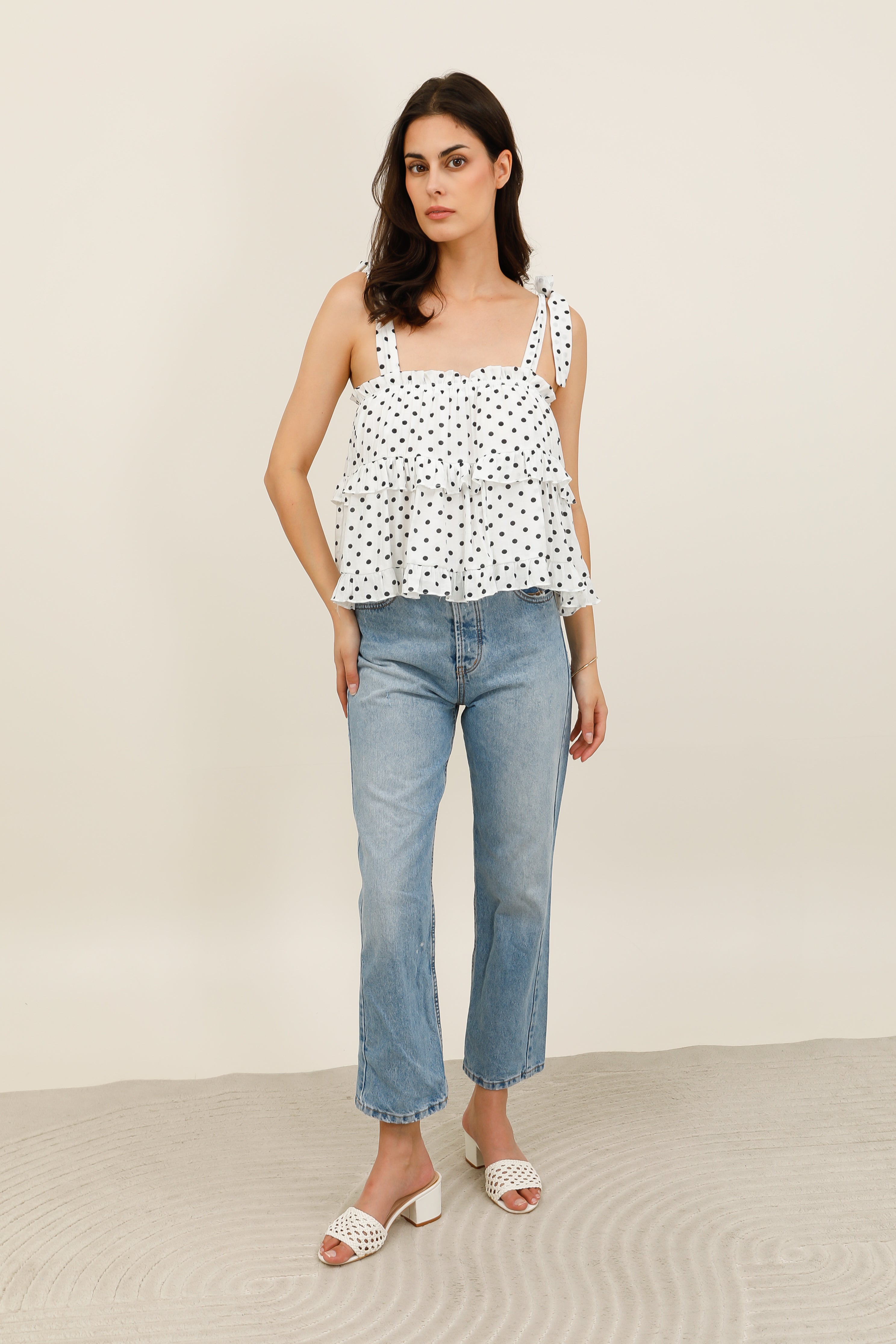 Top à volants imprimé pois - 32225