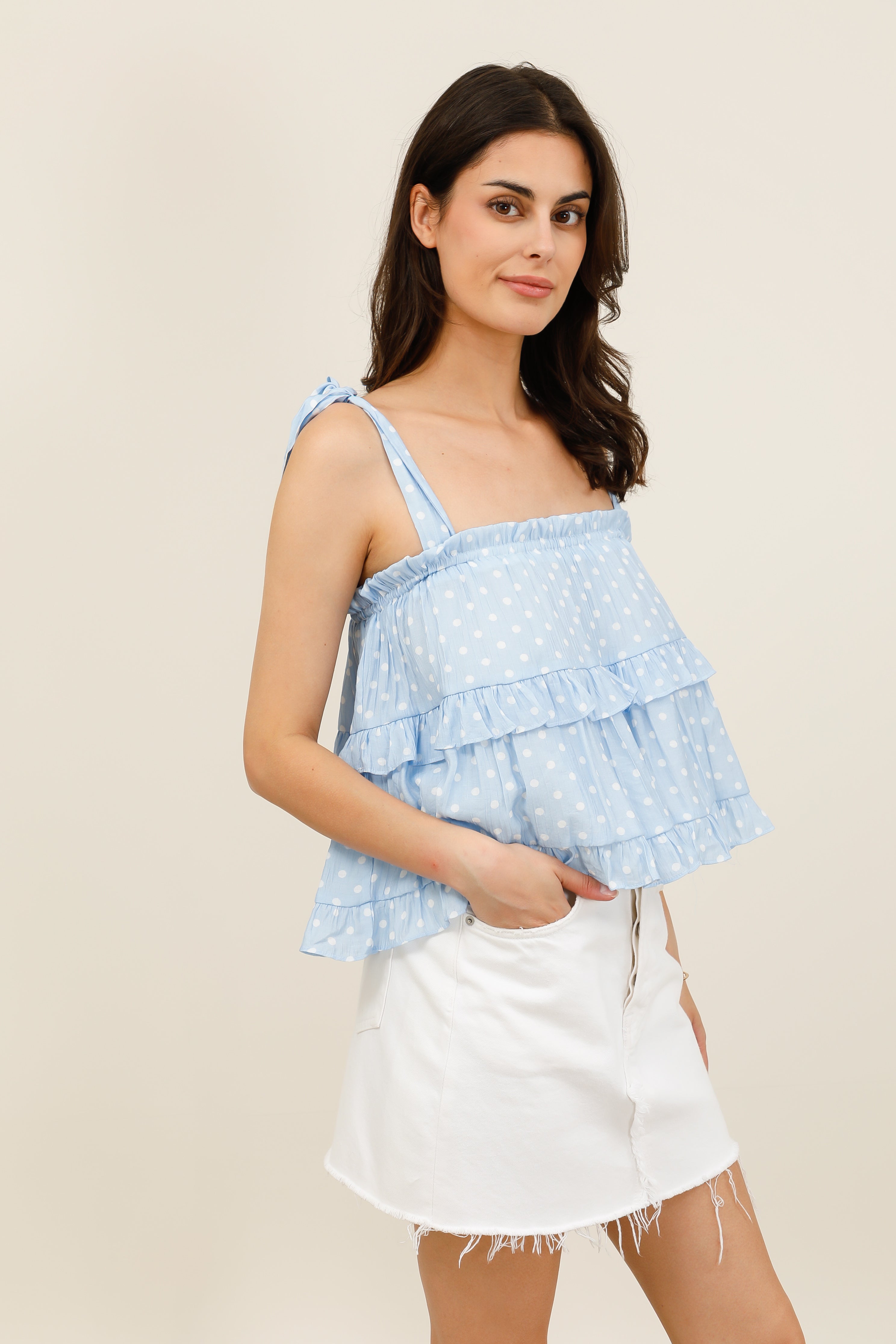 Top à volants imprimé pois - 32225