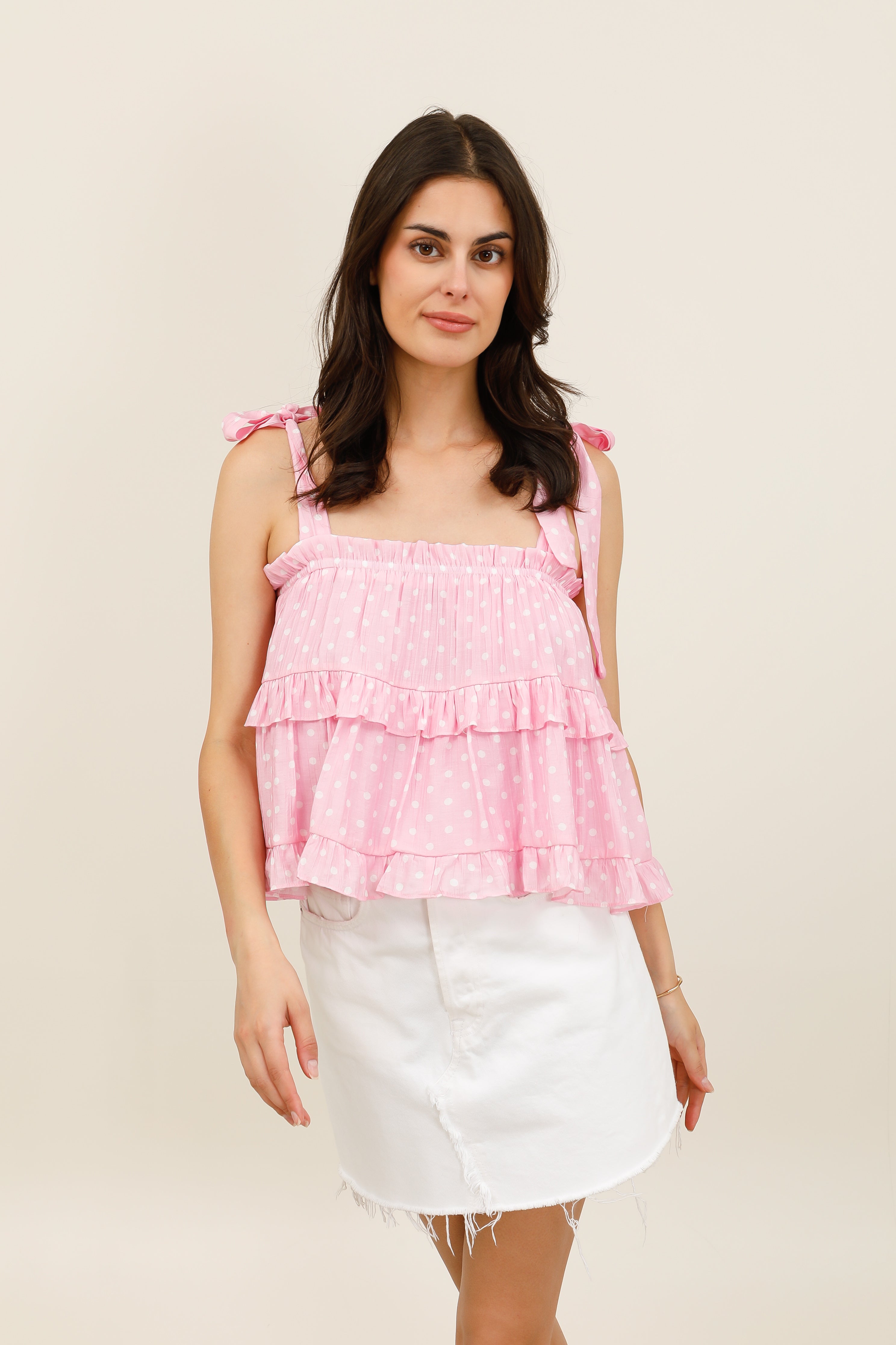 Top à volants imprimé pois - 32225