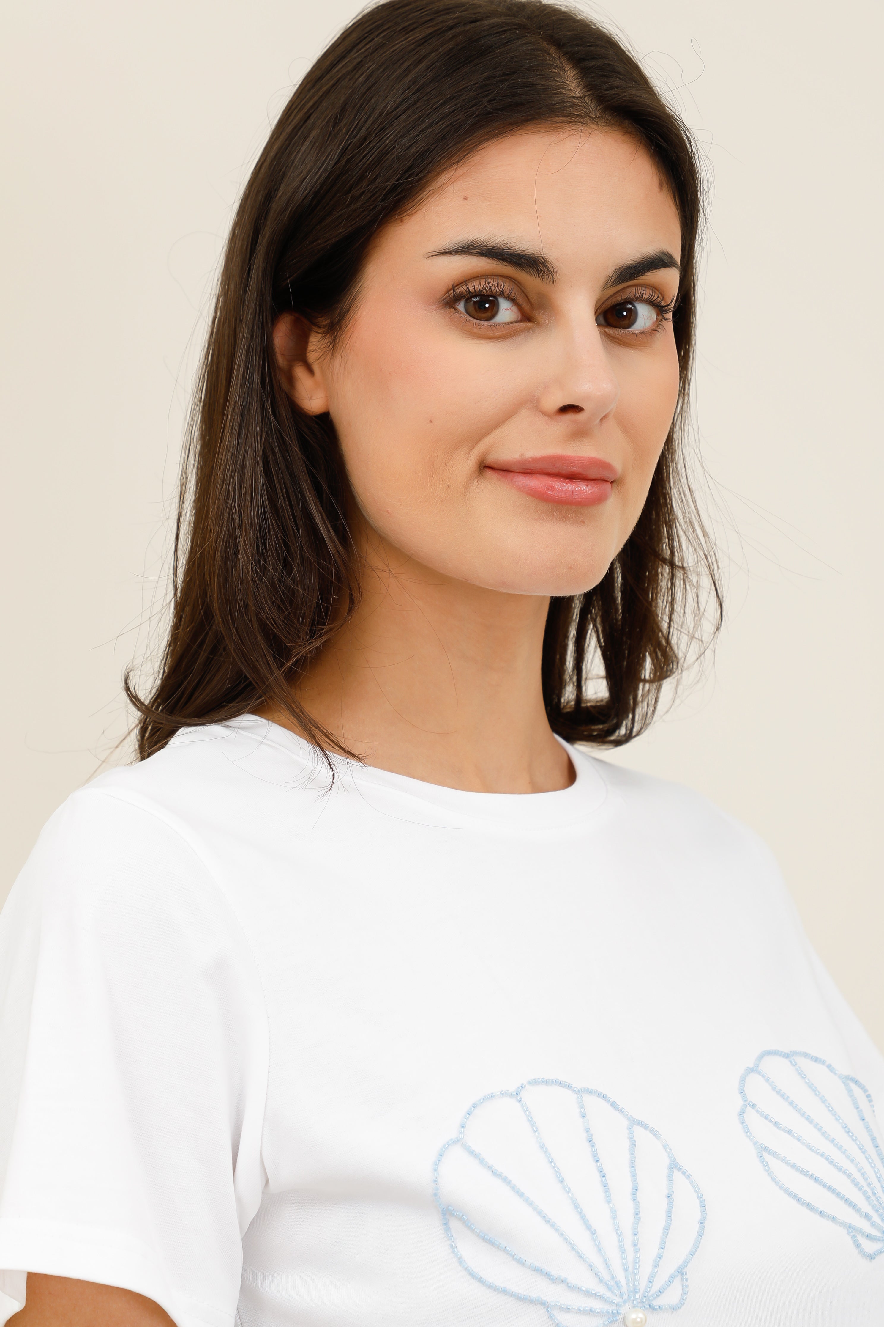 T-shirt femme coquillages en perles manches courtes - 32230