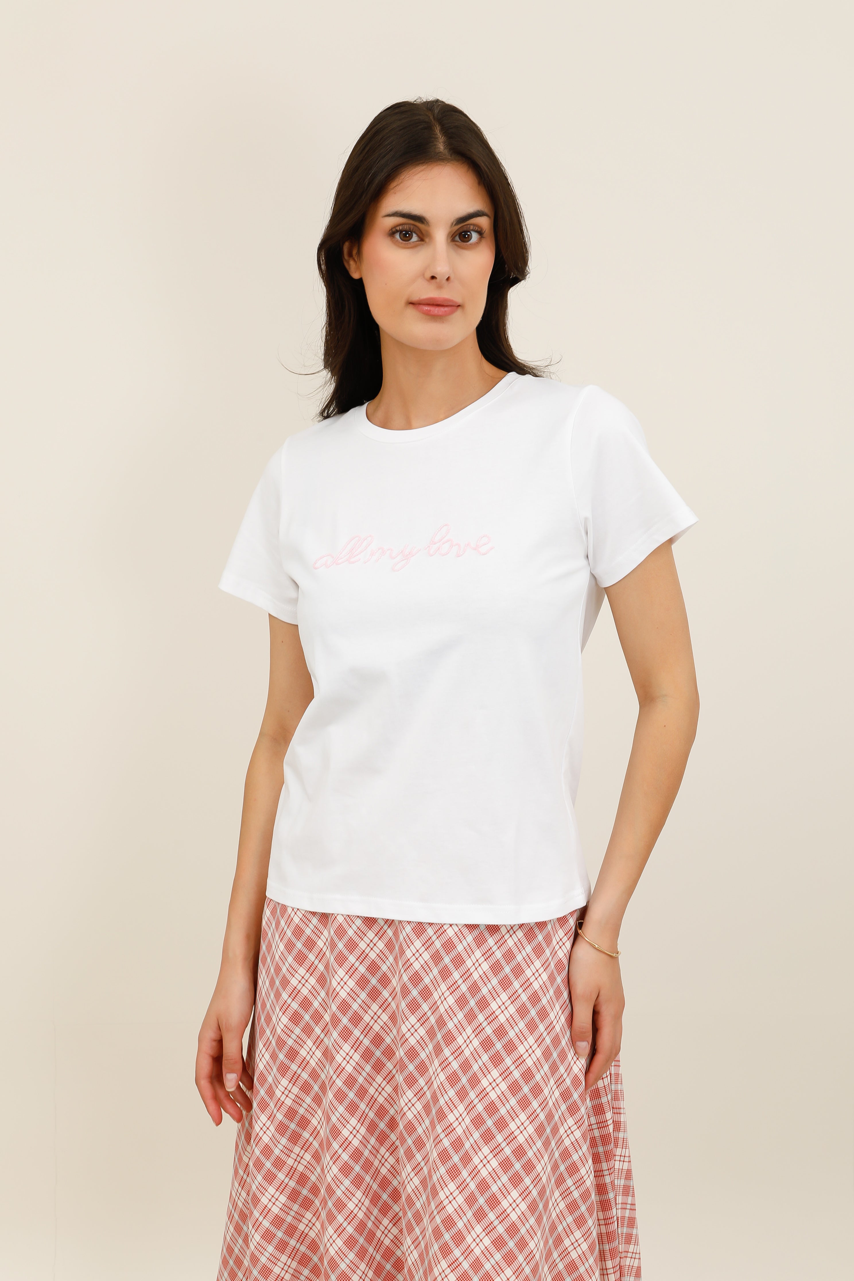 T-shirt femme inscription "all my love" en perles manches courtes - 32231