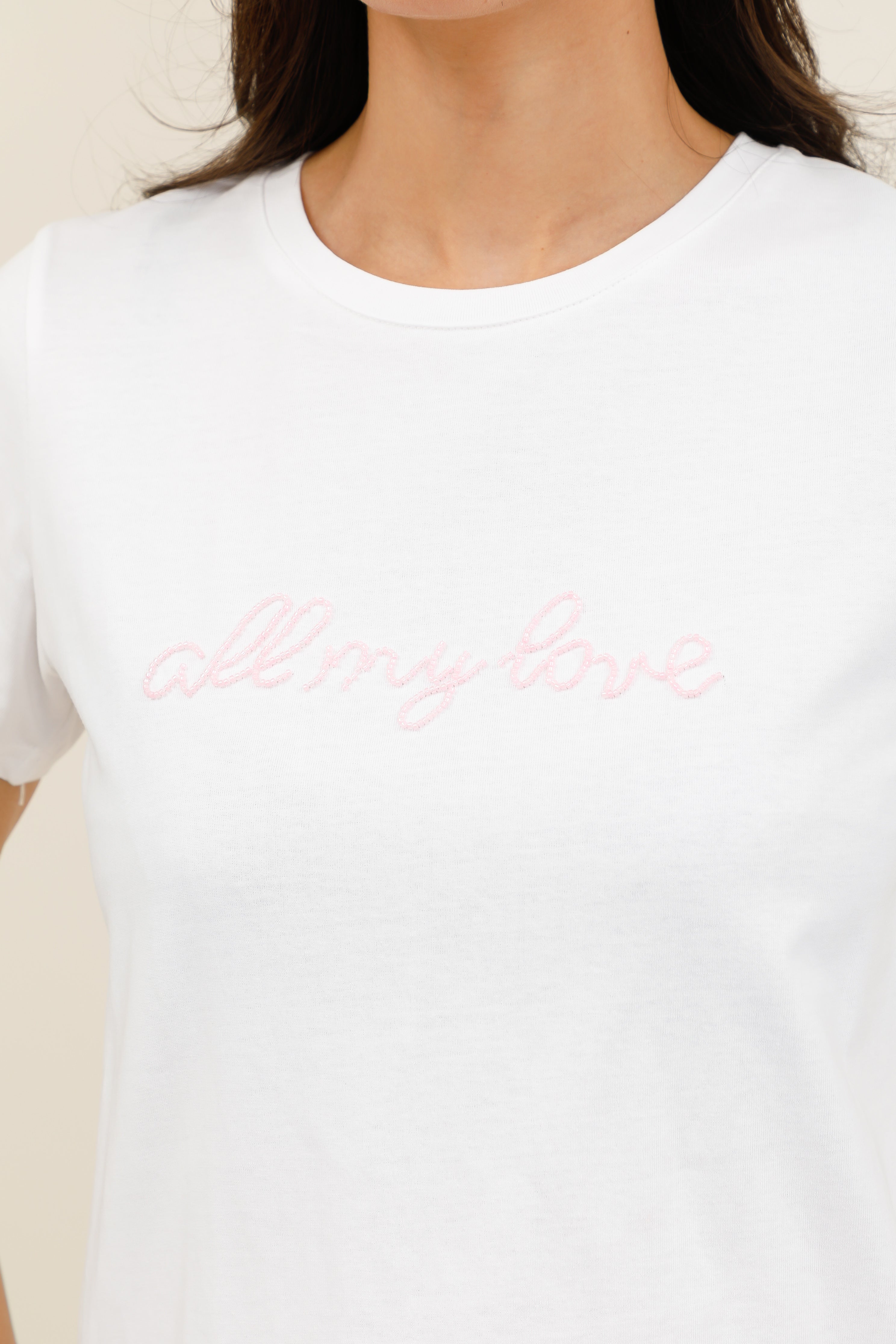 T-shirt femme inscription "all my love" en perles manches courtes - 32231