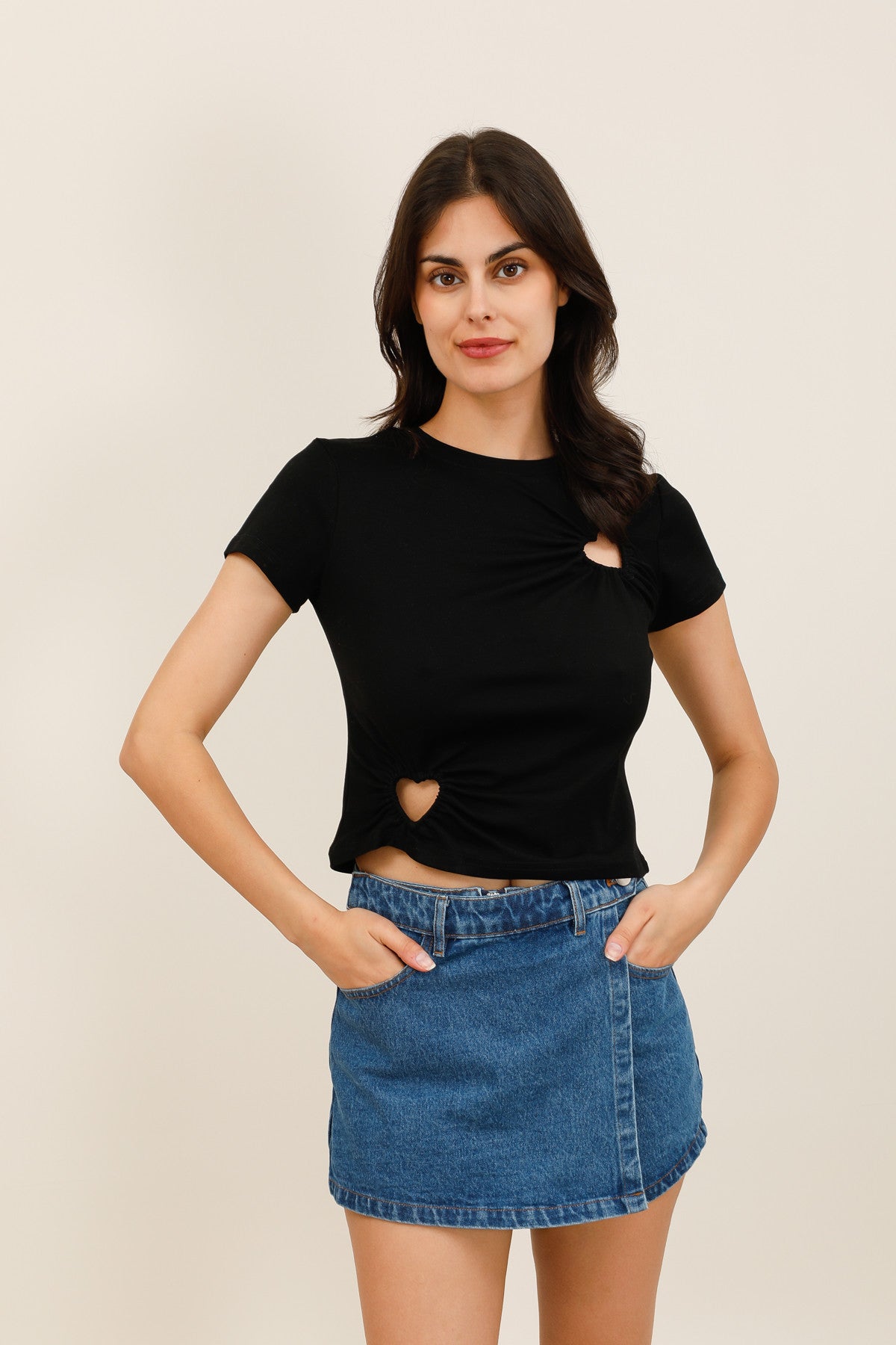 T-shirt détail cœur ajouré femme - 32232