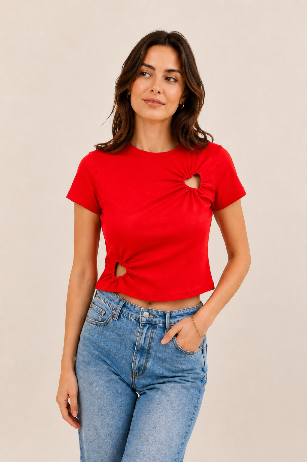 T-shirt détail cœur ajouré femme - 32232
