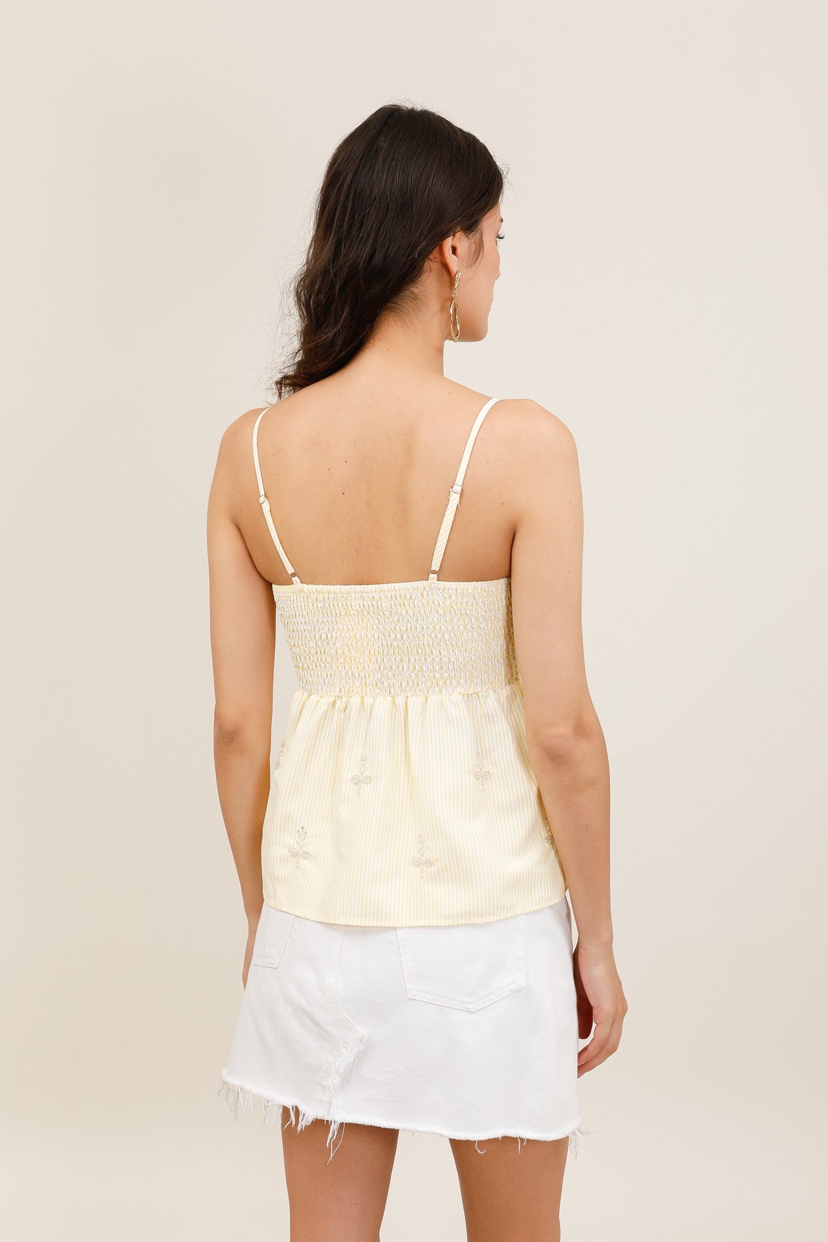 Top Babydoll Femme Rayé à Bretelles Réglables avec Broderies Perlées - 32233