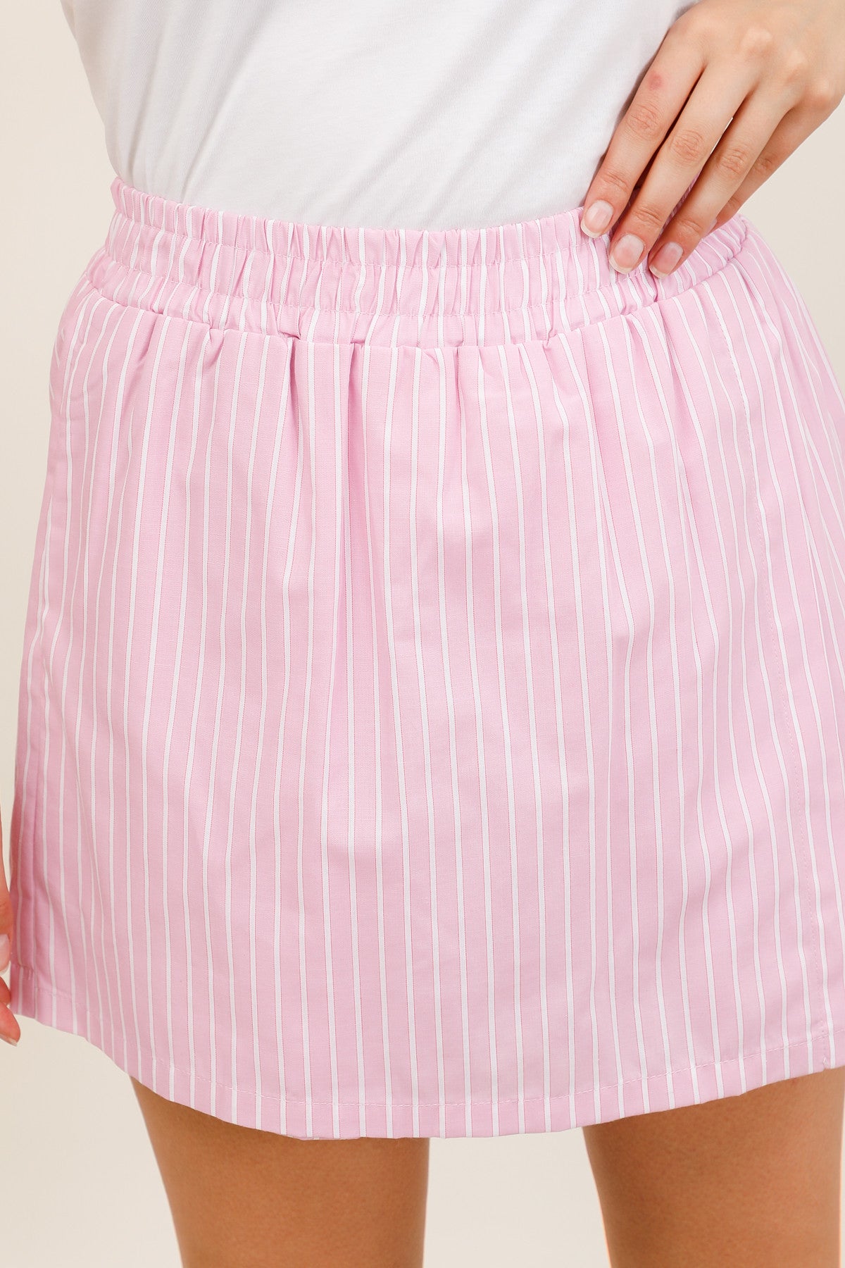 Women's Striped Elastic Waist Short Skirt with Side Pockets - 32250