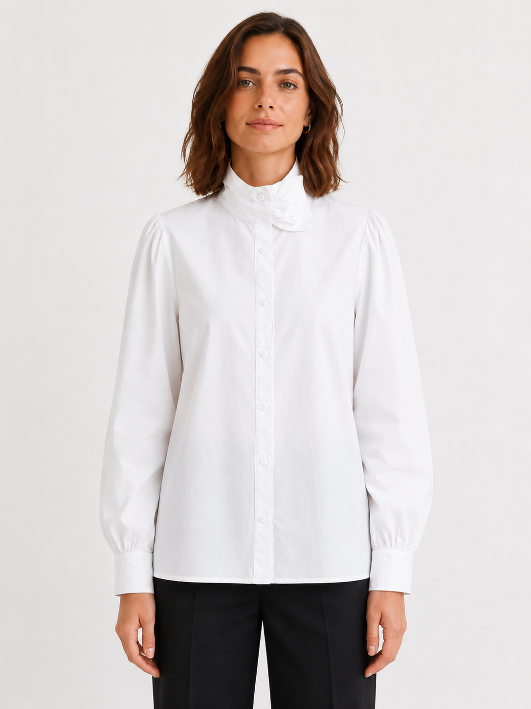 Blusa de mujer de manga larga con cuello alto con volantes - 32253