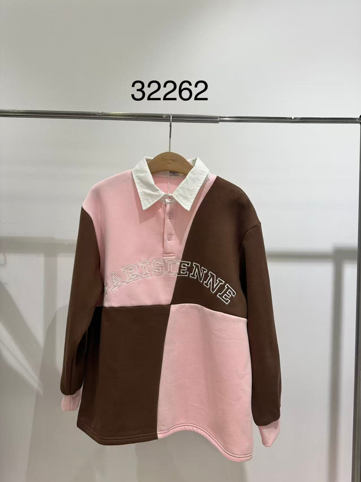 Two-Tone Color Block Oversized Parisian Polo Sweatshirt - 32262