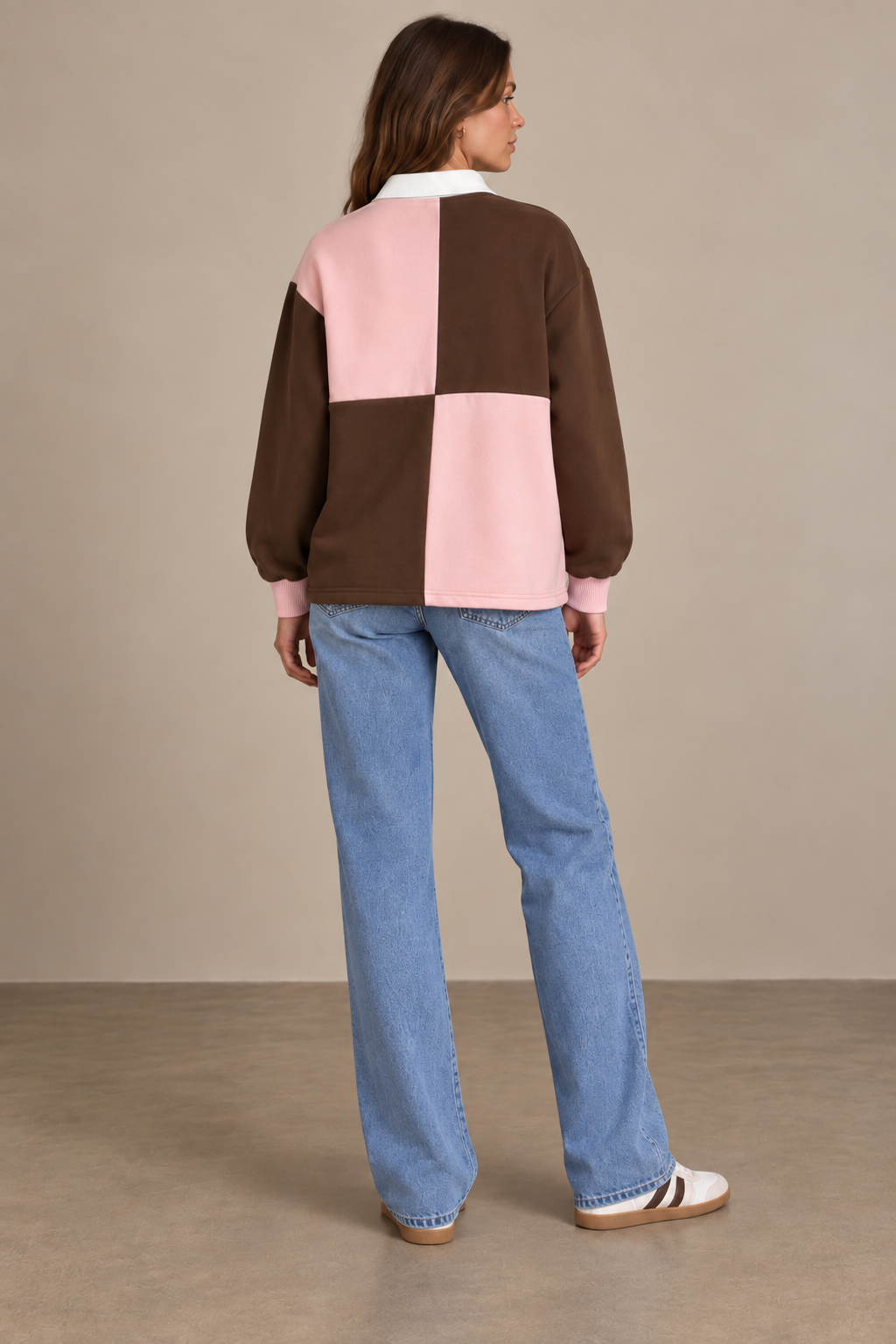 Two-Tone Color Block Oversized Parisian Polo Sweatshirt - 32262