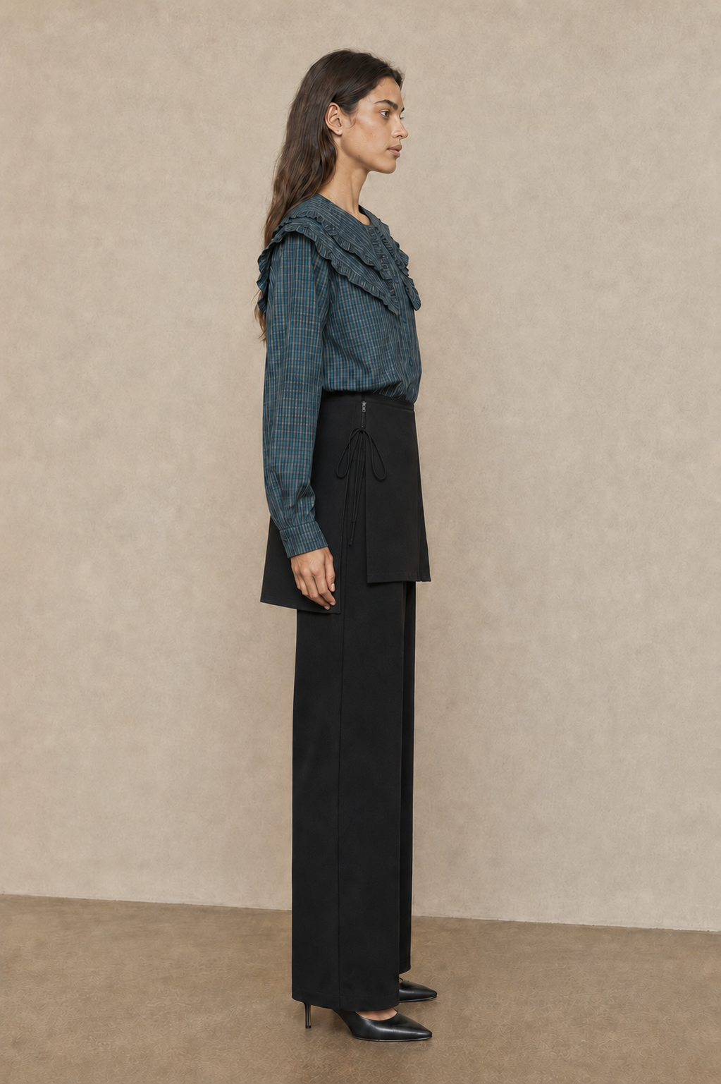 Women's Wide-Leg Trousers with Integrated Wrap Skirt - 32266