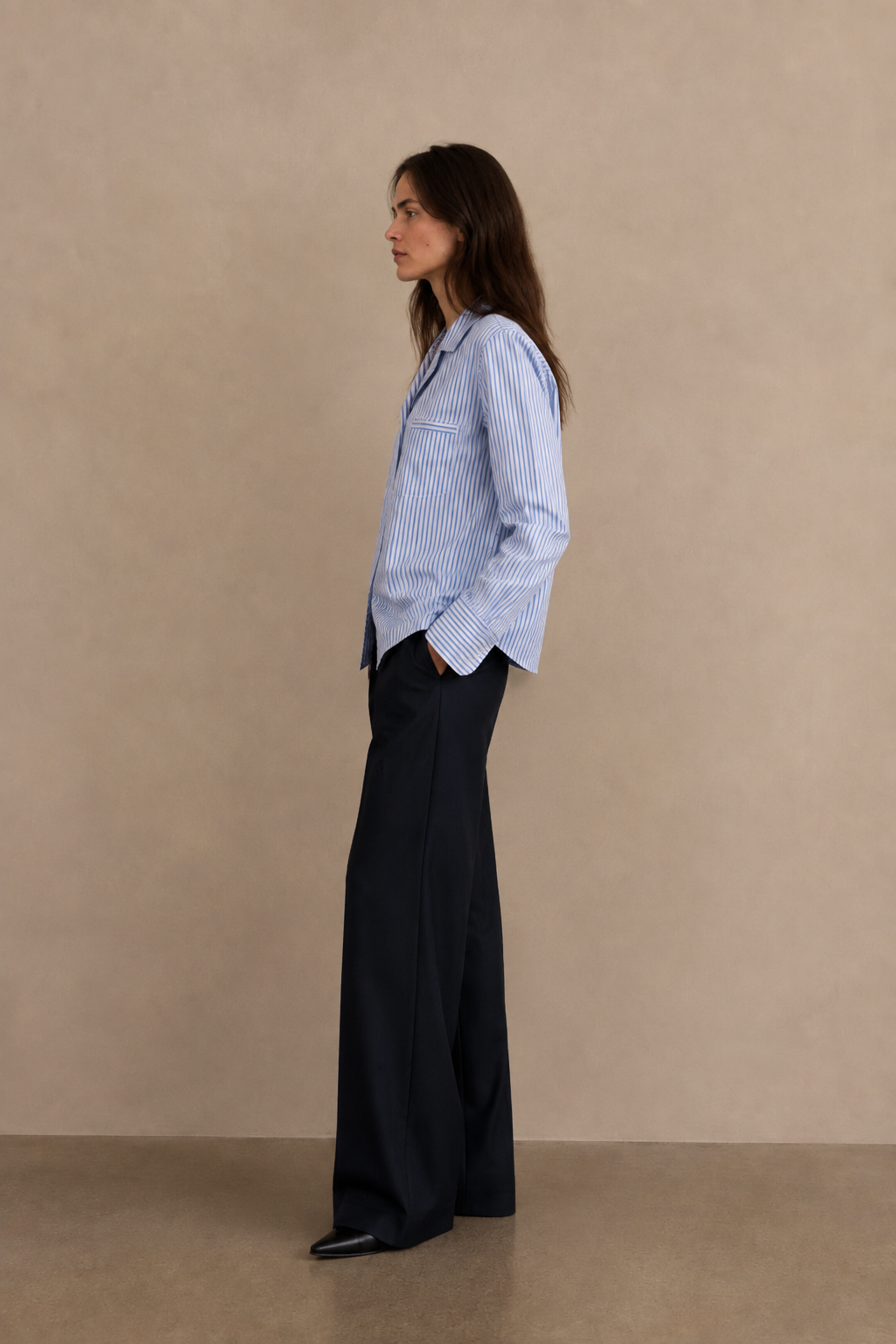 Camisa de trabajo de rayas con bolsillos de parche - 32268