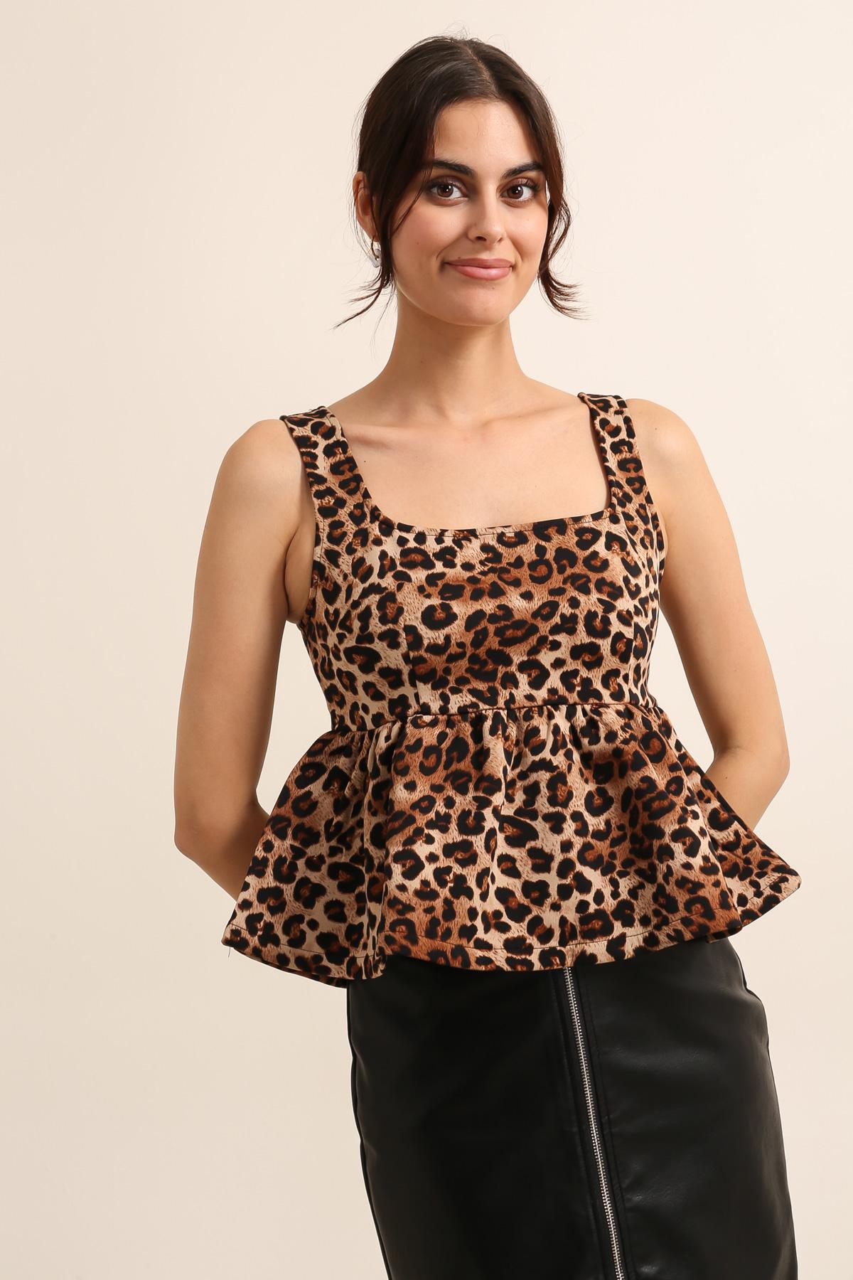 Top péplum con estampado de leopardo - 5565