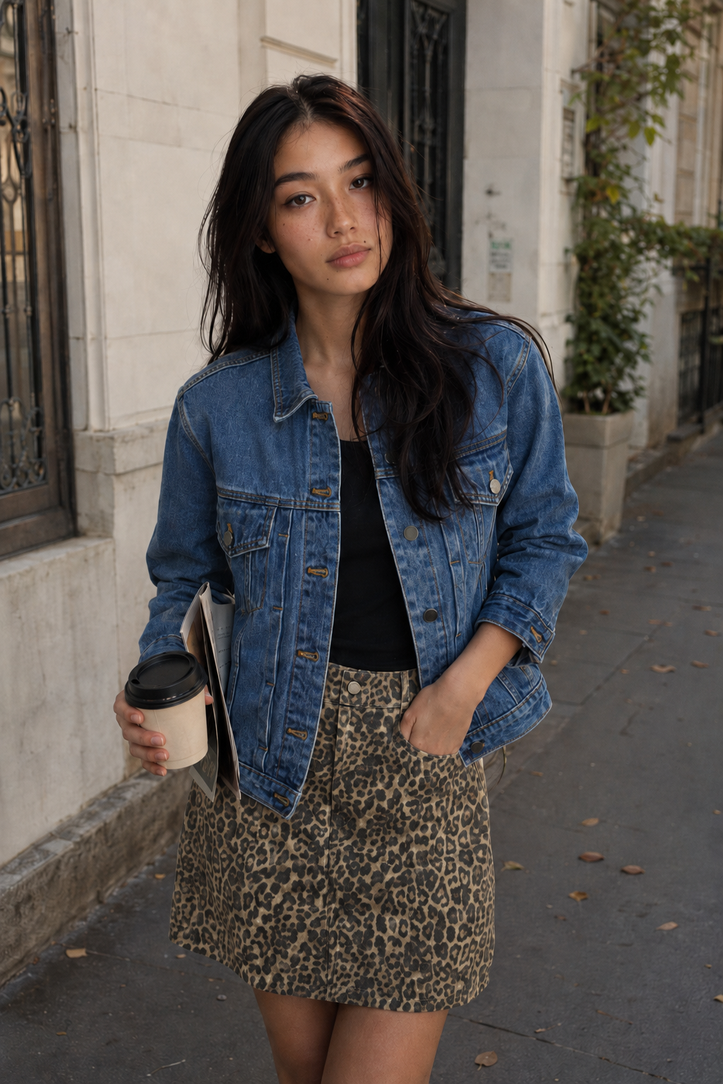 Minifalda de mezclilla con estampado de leopardo - 6151