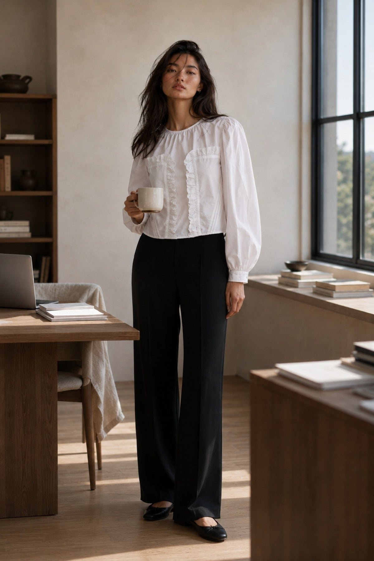 Women's Flowy High-Waisted Straight-Leg Trousers - 32267