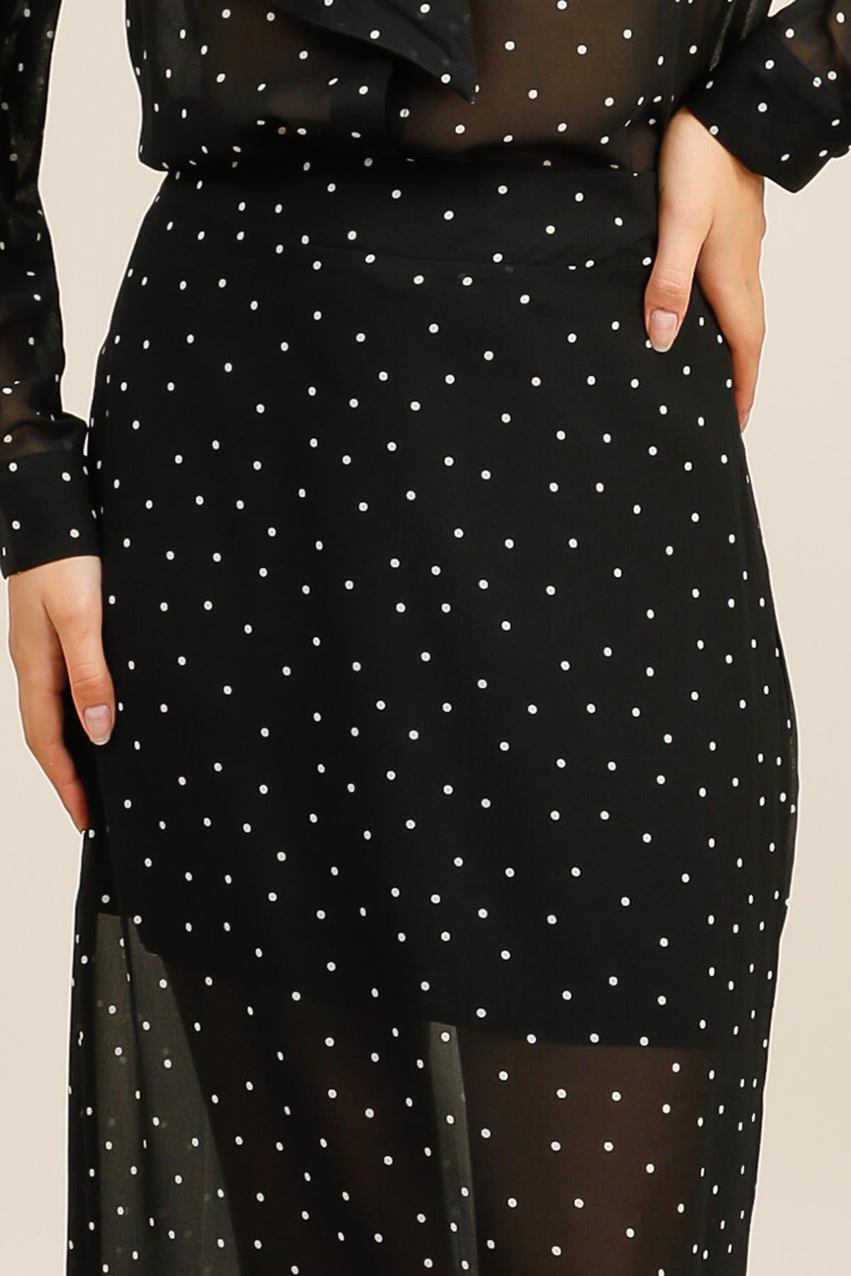 Jupe midi transparente à pois avec doublure et fente - 5966
