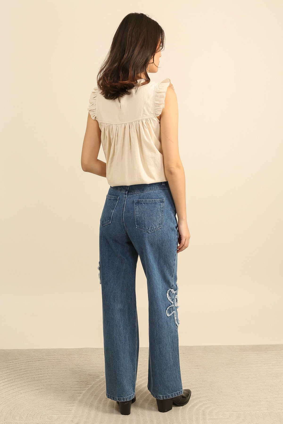 5987 Pantalon denim à fleurs