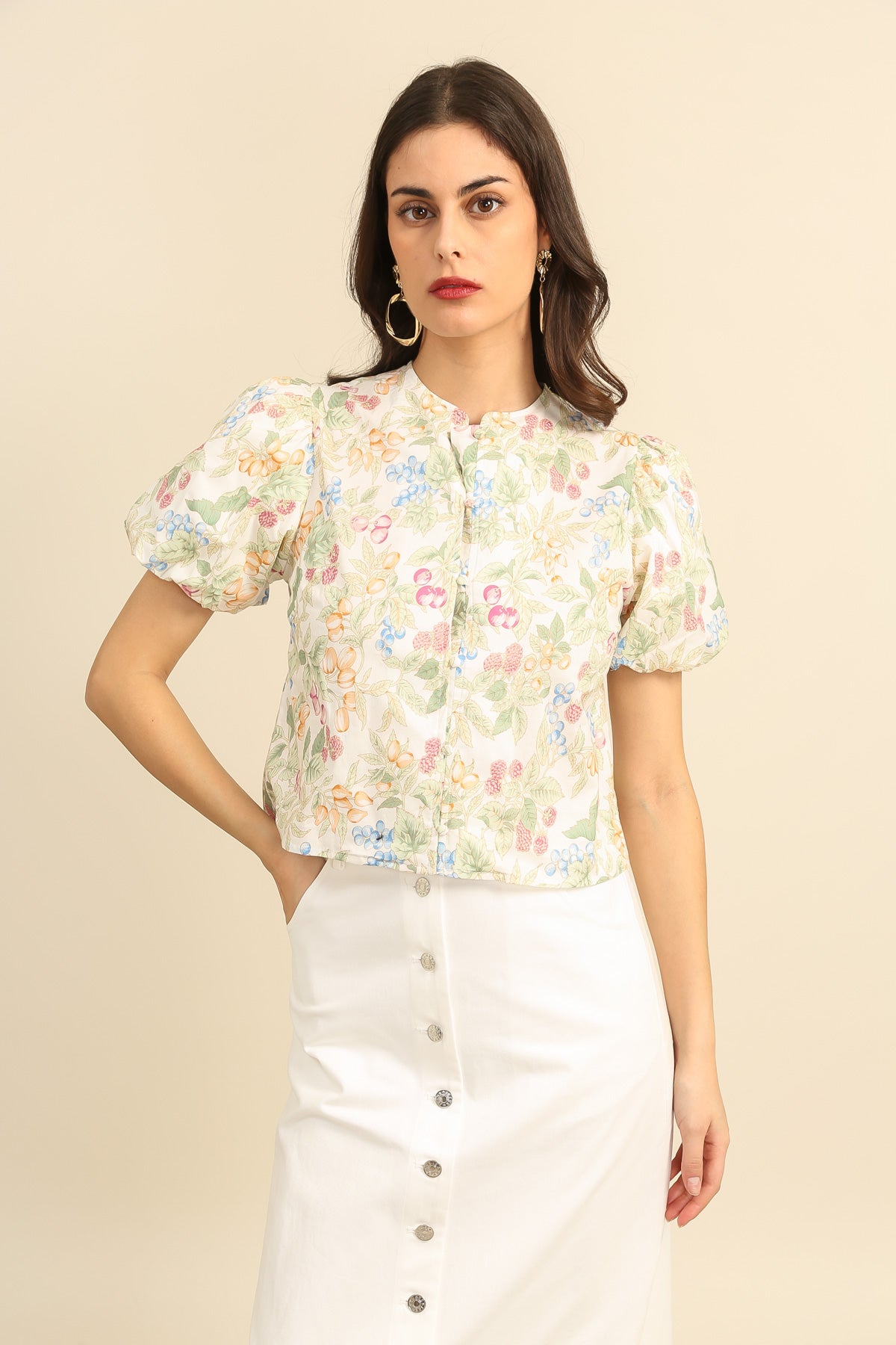 Blusa con estampado de frutas de verano 6019