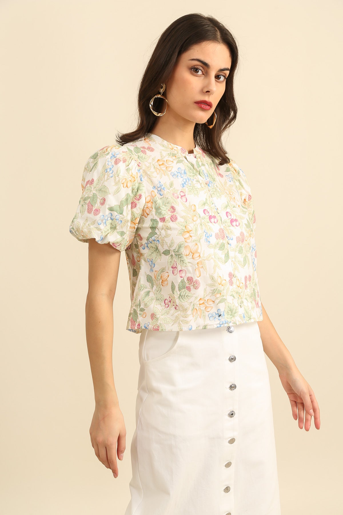 Blusa con estampado de frutas de verano 6019