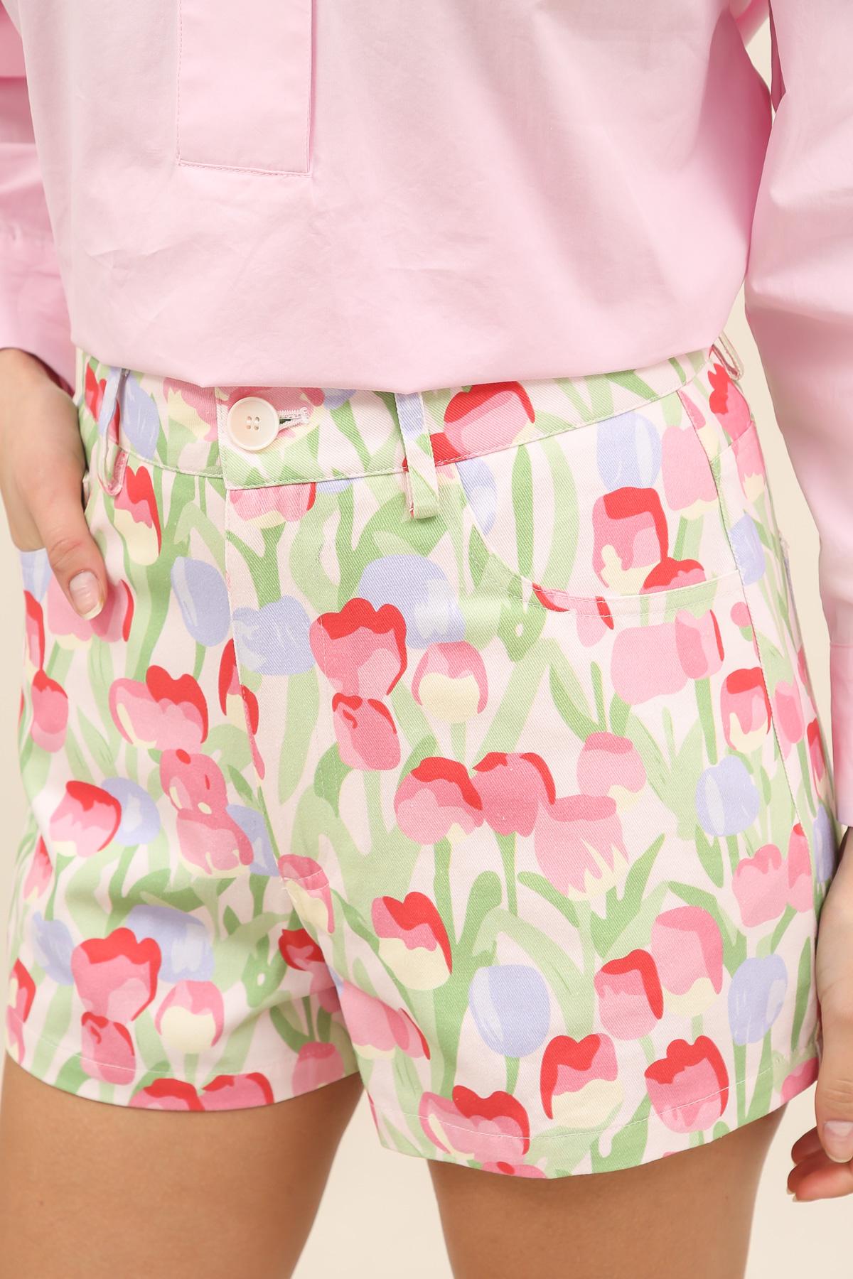 6039 Short de mujer de verano de corte recto estampado