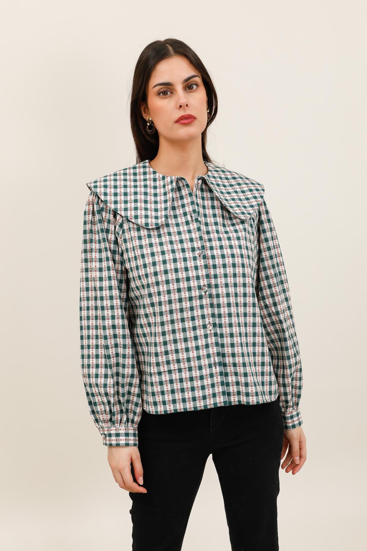 Blusa a Cuadros con Cuello Peter Pan Grande - 6085