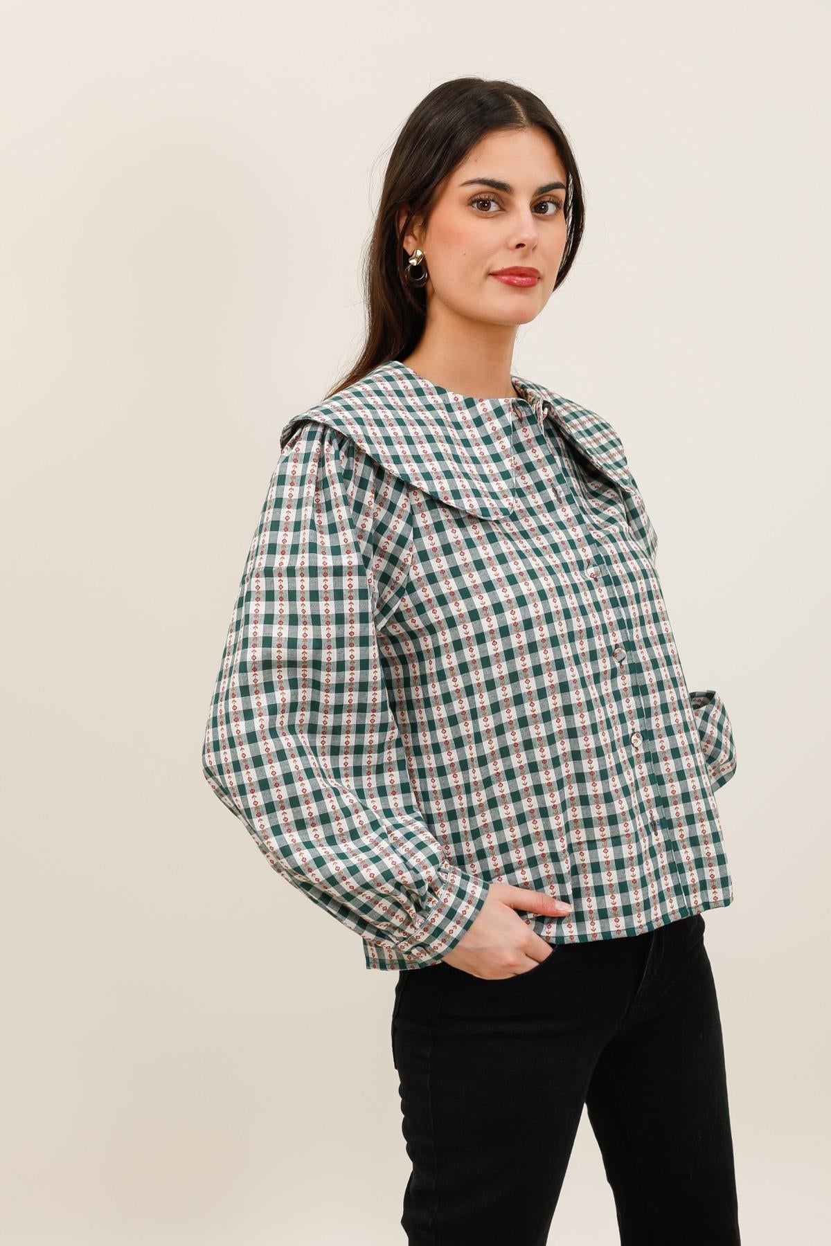 Blusa a Cuadros con Cuello Peter Pan Grande - 6085