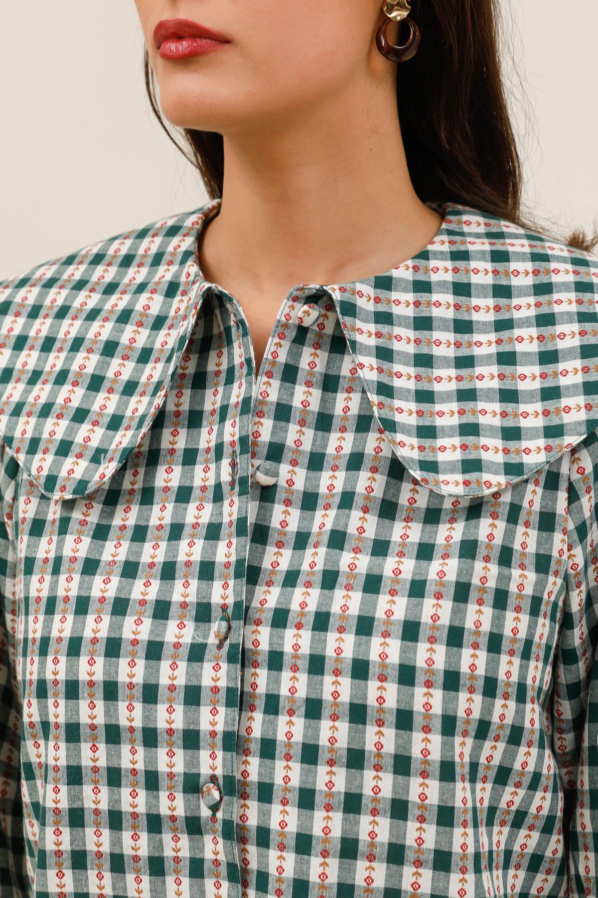 Blusa a Cuadros con Cuello Peter Pan Grande - 6085