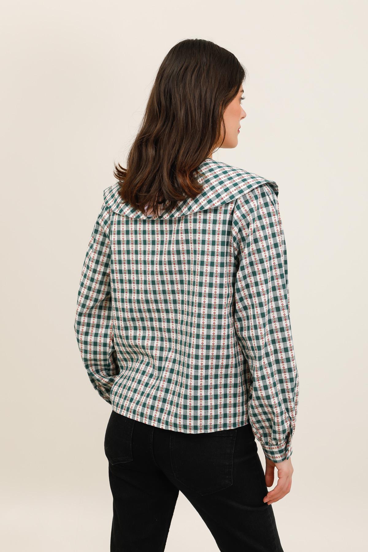Blusa a Cuadros con Cuello Peter Pan Grande - 6085