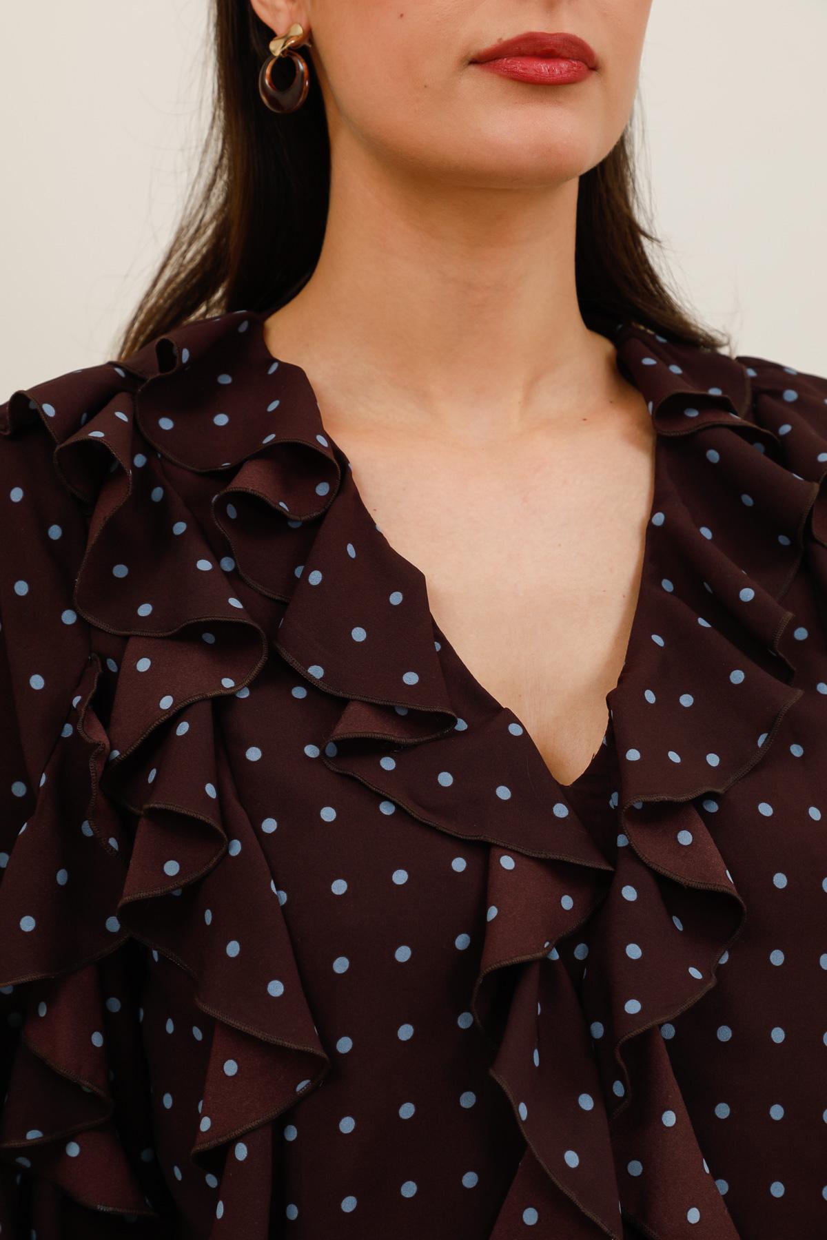 Blouse Femme à Pois avec Volants et Décolleté V - 6088