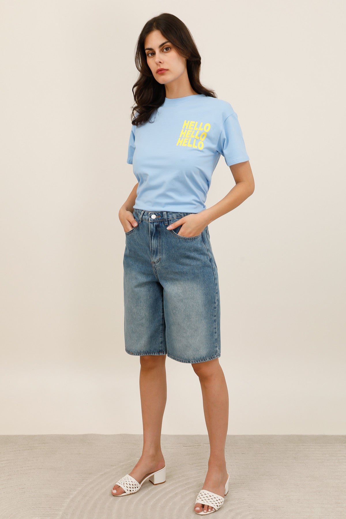 Women's Washed Denim Bermuda Shorts - 6096