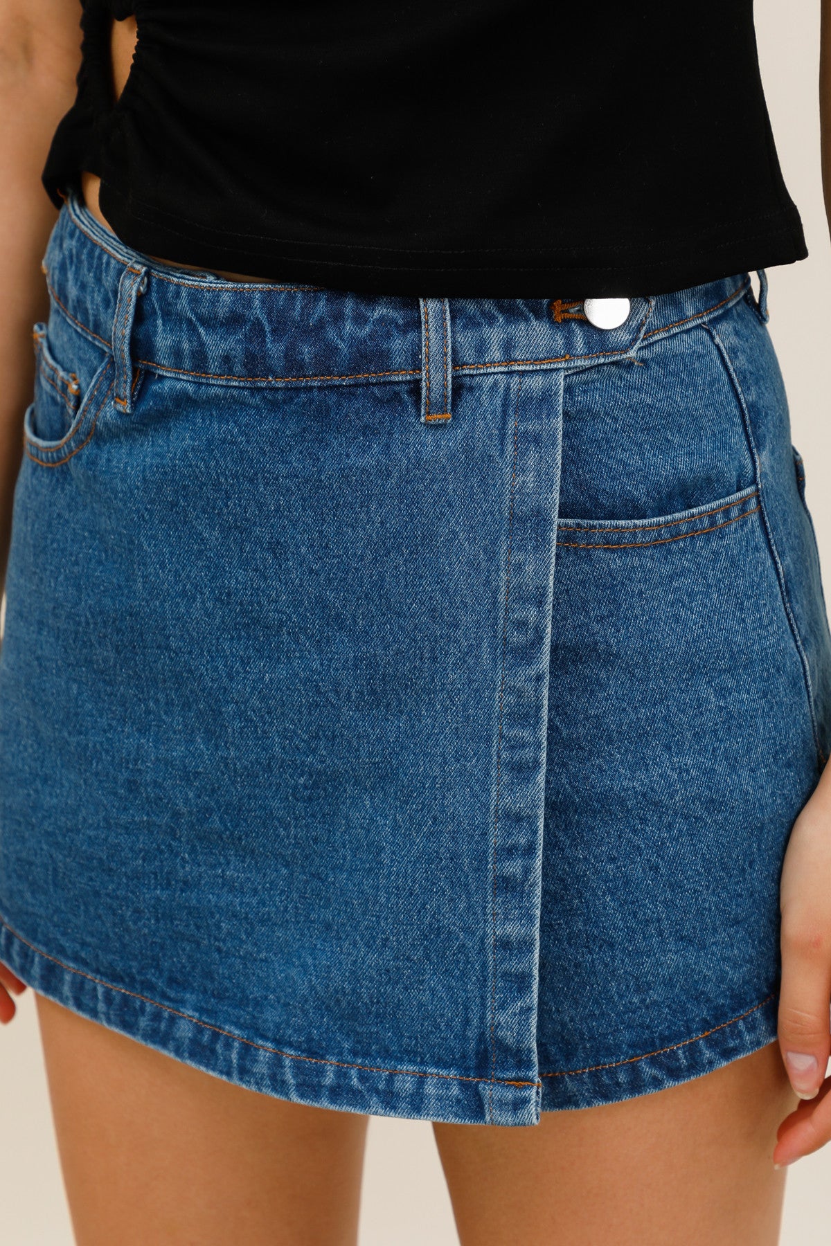 Women's denim skort with wrap-around skirt effect - 6098