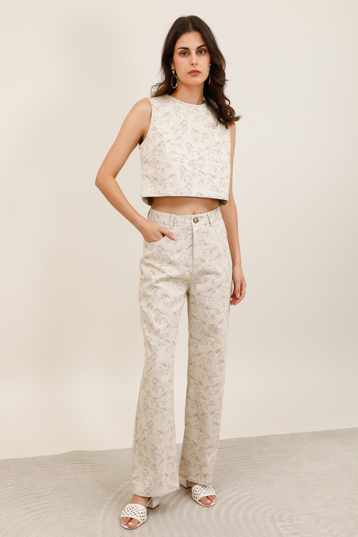Women's Straight-Leg Trousers in Horse Jacquard - 6112