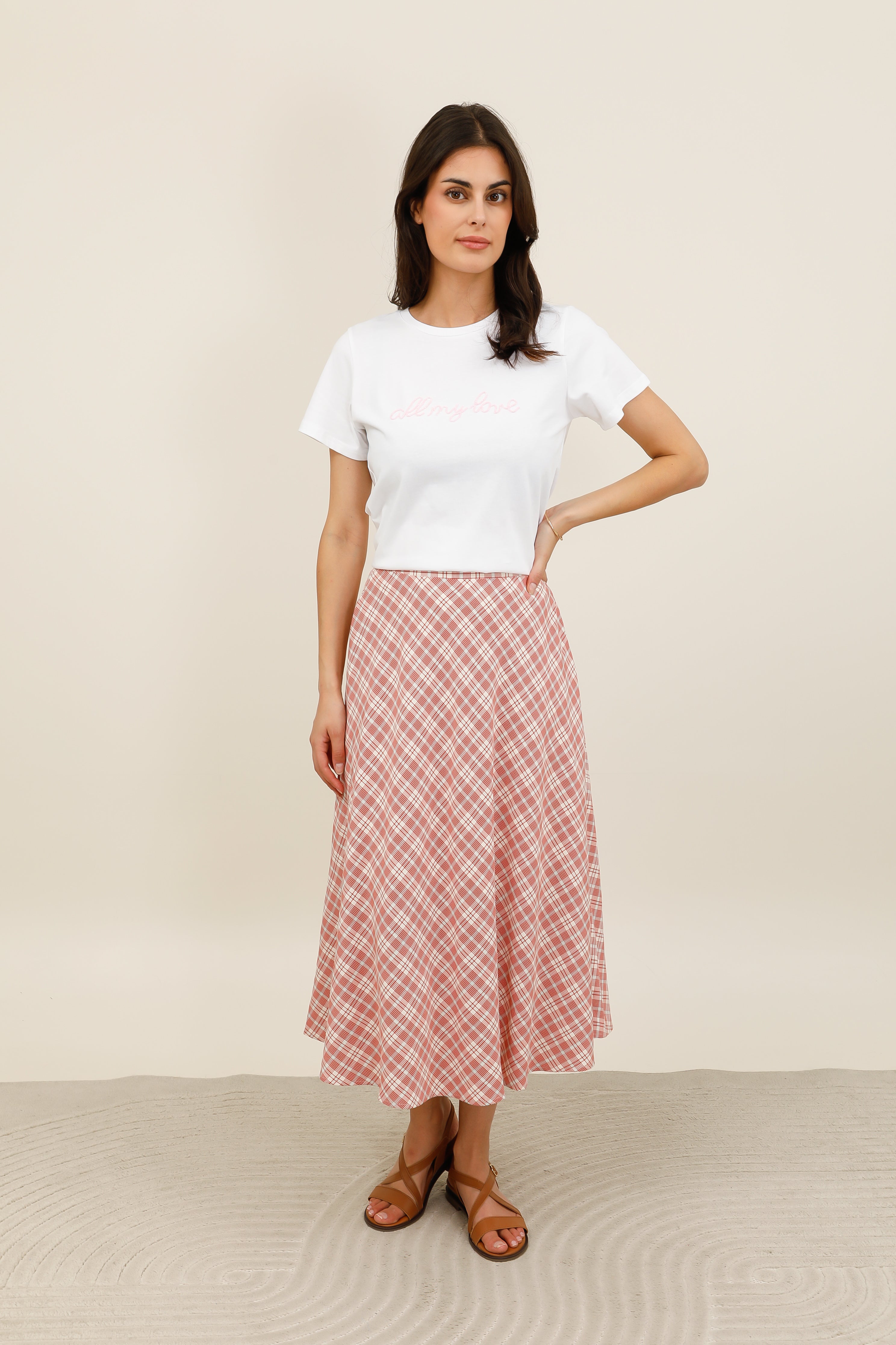 Women's flared plaid midi skirt – 6119